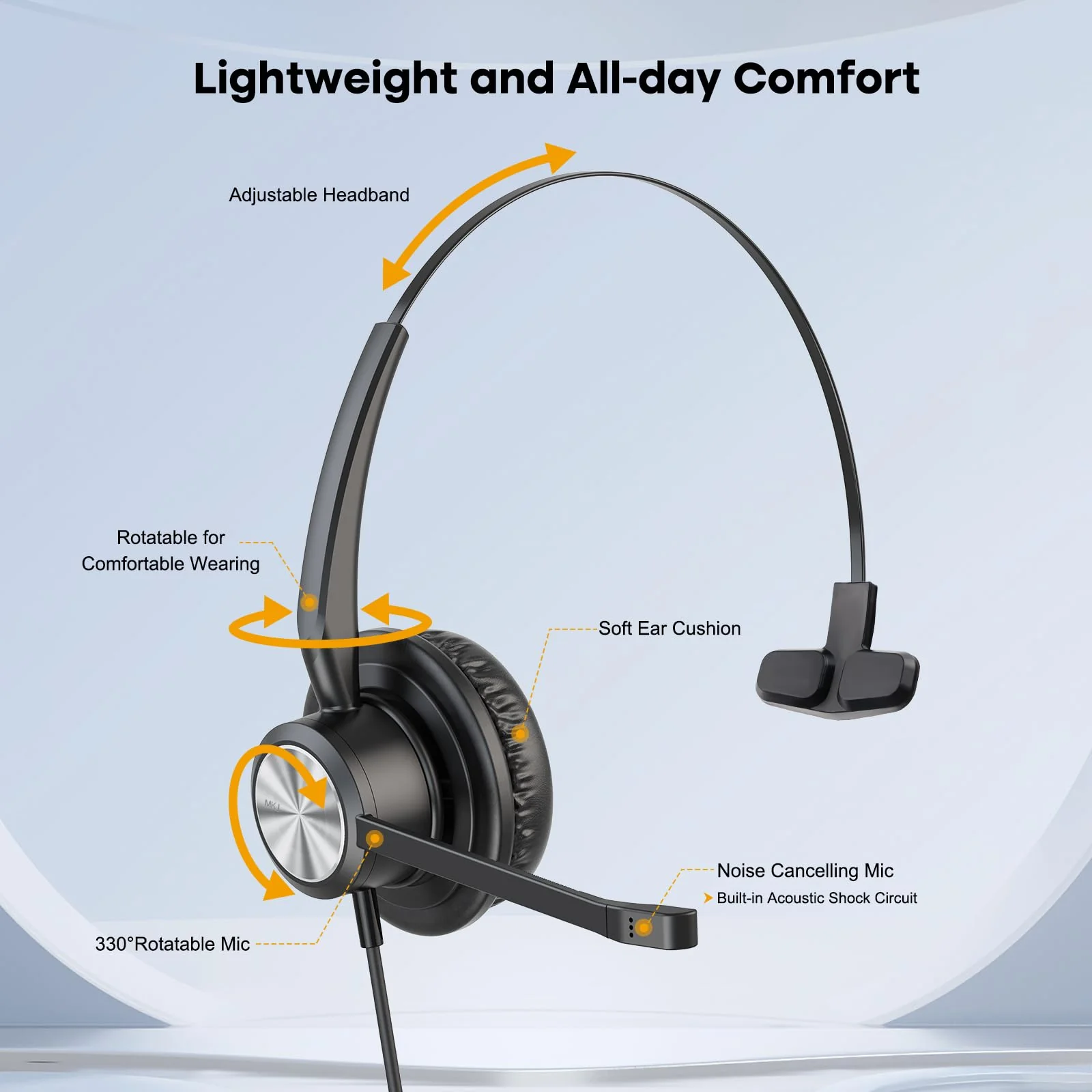 MKJ Cisco Phone Headset Corded RJ9 Telephone Headset with Noise Cancelling Microphone for Cisco CP-7821 7841 7942G 7931G 7940 7941G 7945G 7960 7961G 7962G 7965G 7975G 8811 8841 8861 9951 9971 - Image 3