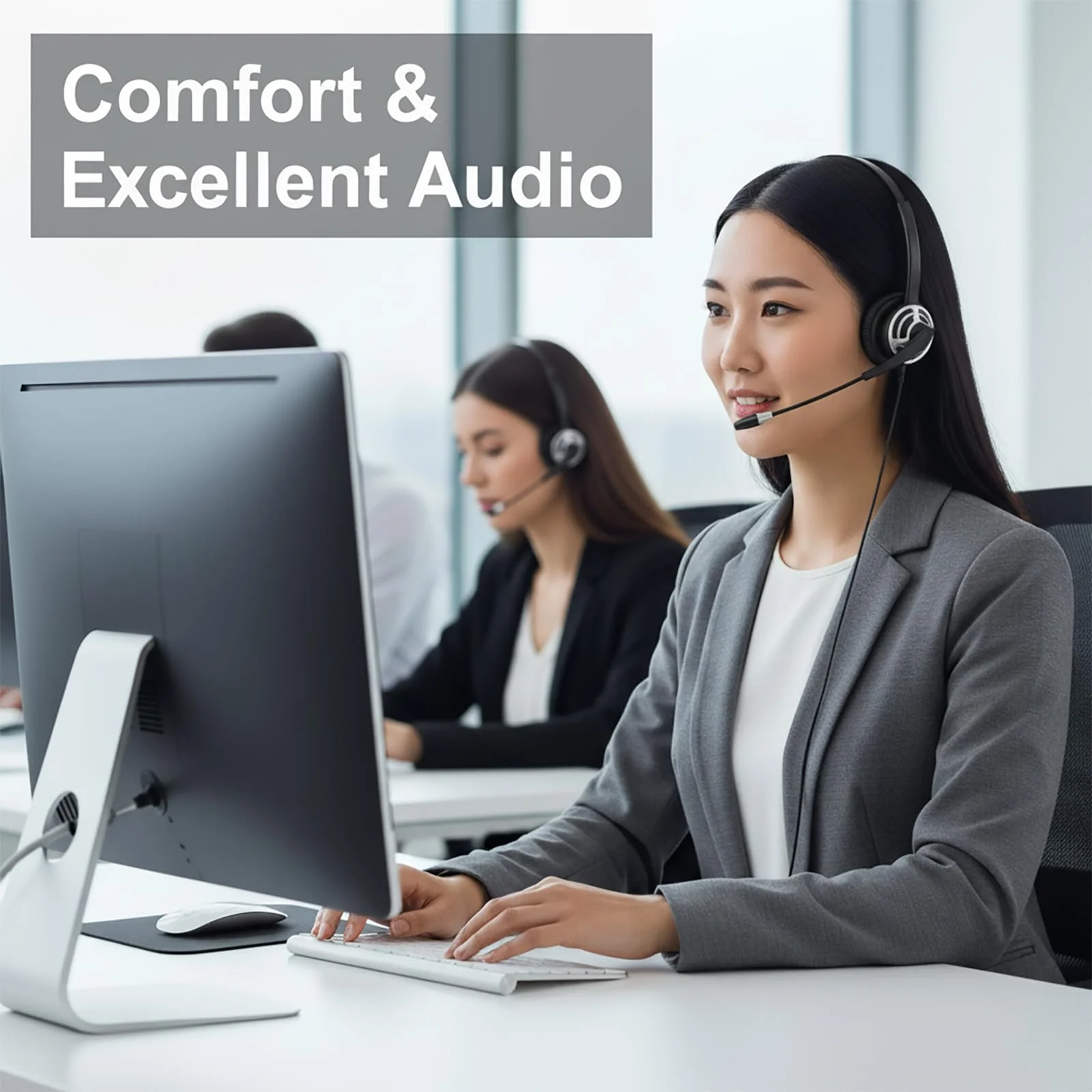 MKJ USB Headset with Microphone Noise Cancelling - Computer Headphones with Mic for PC, Laptop, Mac - Call Center Headset for Zoom, Ms Teams, Business, Office - Wired VoIP USB-A Headset for Softphone - Image 2