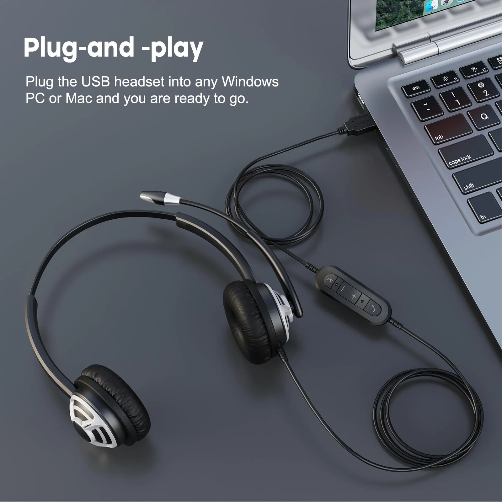 MKJ USB Headset with Microphone Noise Cancelling - Computer Headphones with Mic for PC, Laptop, Mac - Call Center Headset for Zoom, Ms Teams, Business, Office - Wired VoIP USB-A Headset for Softphone - Image 3