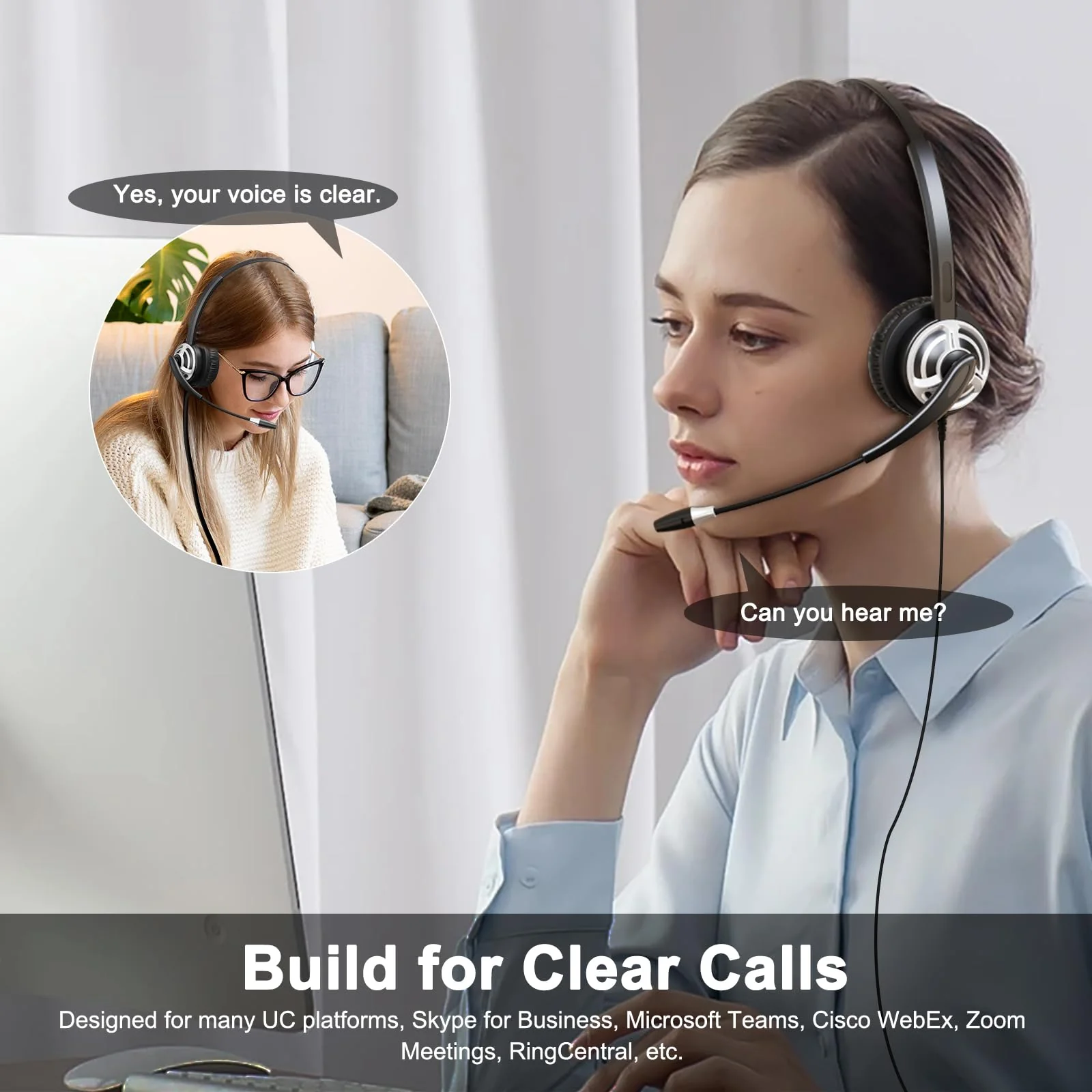 MKJ USB Headset with Microphone Noise Cancelling - Computer Headphones with Mic for PC, Laptop, Mac - Call Center Headset for Zoom, Ms Teams, Business, Office - Wired VoIP USB-A Headset for Softphone - Image 5