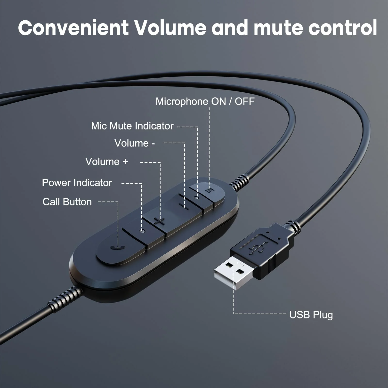 MKJ USB Headset with Microphone Noise Cancelling - Computer Headphones with Mic for PC, Laptop, Mac - Call Center Headset for Zoom, Ms Teams, Business, Office - Wired VoIP USB-A Headset for Softphone - Image 7