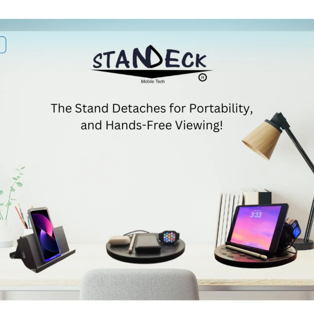 Mobile Cell Phone and Tablet Stand Holder with Audio Enhancement, Dual Docking, Non-Slip Base Pads. Mounts on Desk, Kitchen Counter, Nightstand or Bed. Buy The Stand Get The Turntable Free! - Image 6