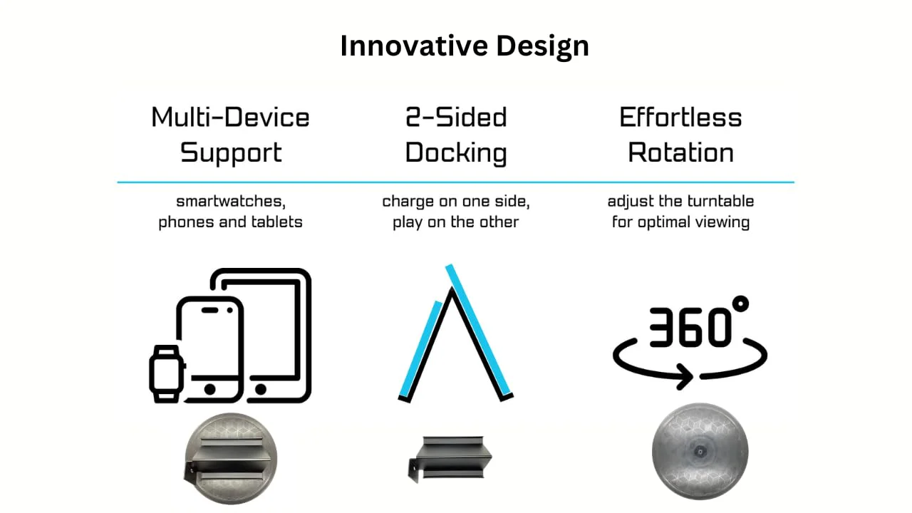 Mobile Cell Phone and Tablet Stand Holder with Audio Enhancement, Dual Docking, Non-Slip Base Pads. Mounts on Desk, Kitchen Counter, Nightstand or Bed. Buy The Stand Get The Turntable Free! - Image 9