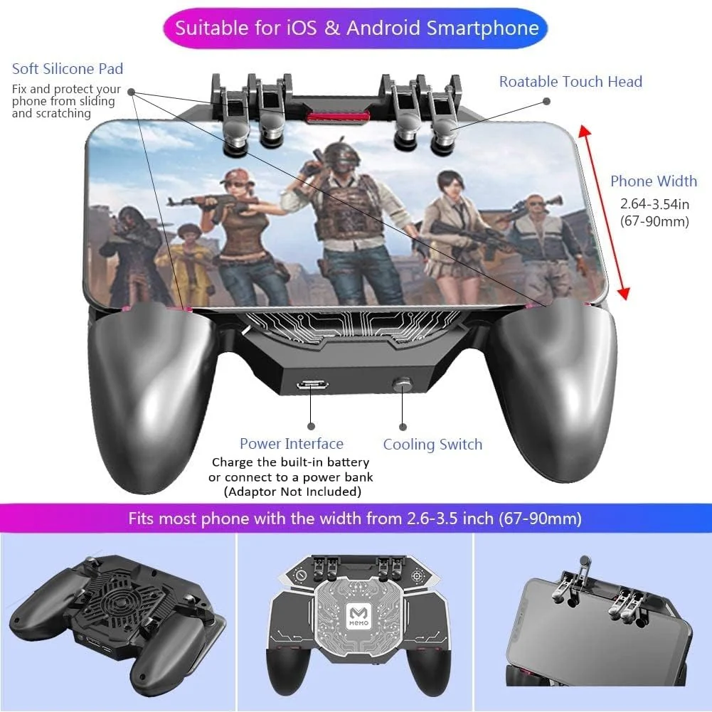 Mobile Game Controller Fast Cooling Phone Gamepad 4 Trigger 6 Finger Operation Grip 4000 mAh Built-in battery Rechargeable for iPhone, Samsung, Oneplus, Pixel, compatible with PUBG CoD Warzone Mobile - Image 2