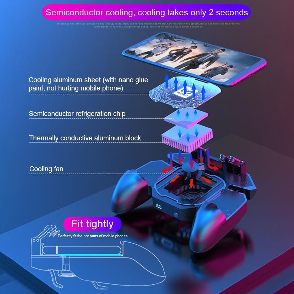 Mobile Game Controller Fast Cooling Phone Gamepad 4 Trigger 6 Finger Operation Grip 4000 mAh Built-in battery Rechargeable for iPhone, Samsung, Oneplus, Pixel, compatible with PUBG CoD Warzone Mobile - Image 4