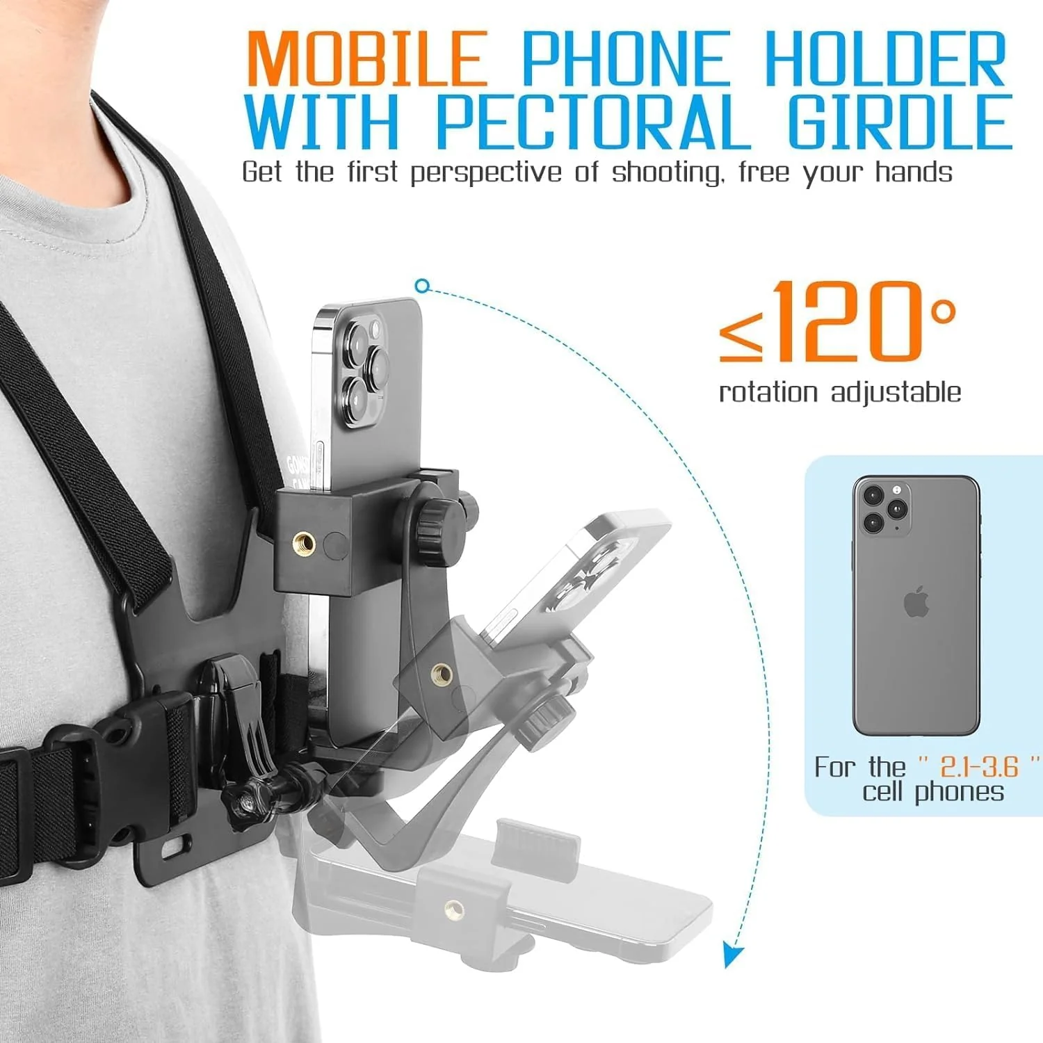 Mobile Phone Chest Mount Harness Strap Cell Phone Holder Mount for Video Recording Bike/Kayak/Fishing/Skateboard POV/VLOG for iPhone/Samsung for GoPro Hero 11 10 9 8/Insta360/DJI Action Camera, Black - Image 4