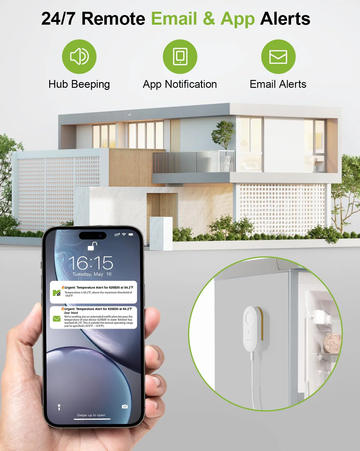 MOCREO WiFi Freezer Thermometer Alarm with Digital Monitor Hub, App and Email Alerts, 2-Year Data Export, No Subscription Fee, 2 Remote Temperature Sensors for Home Refrigerator, Fridge, Freezer 1 LCD Hub + 2 Sensors - Image 2
