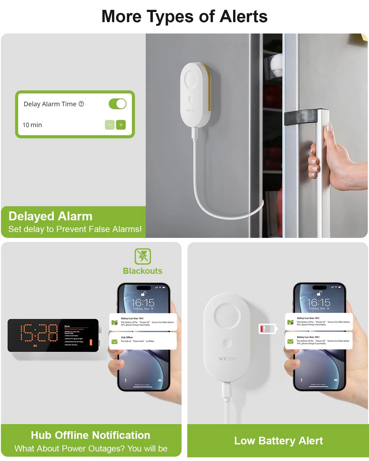 MOCREO WiFi Freezer Thermometer Alarm with Digital Monitor Hub, App and Email Alerts, 2-Year Data Export, No Subscription Fee, 2 Remote Temperature Sensors for Home Refrigerator, Fridge, Freezer 1 LCD Hub + 2 Sensors - Image 4