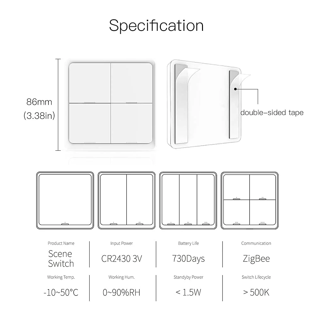 MOES ZigBee Scene Switching Tuya Smart Device, 4 Buttons 12 Scene Change, Smart Home Automation, Requires MOES ZigBee Gateway, Battery Included, White 4 Gang 12 Szene - Image 6