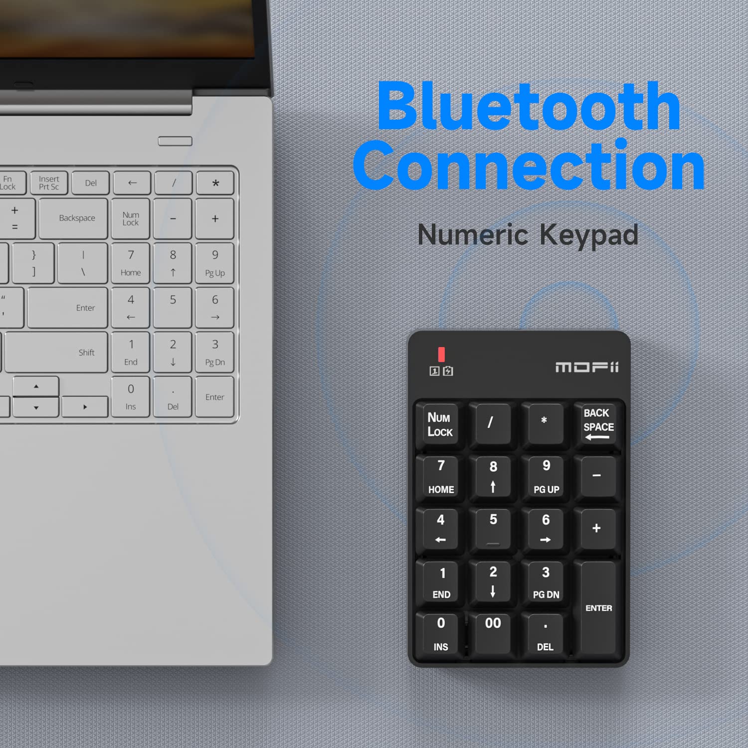 MOFII Bluetooth 5.1 Number Pad Wireless Numeric Keypad Silent 19 Keys USB Keypads, Portable Financial Accounting Numpad 10 Key for Laptop/Notebook/Surface Pro/PC - Black Bluetooth Ink Black - Image 3