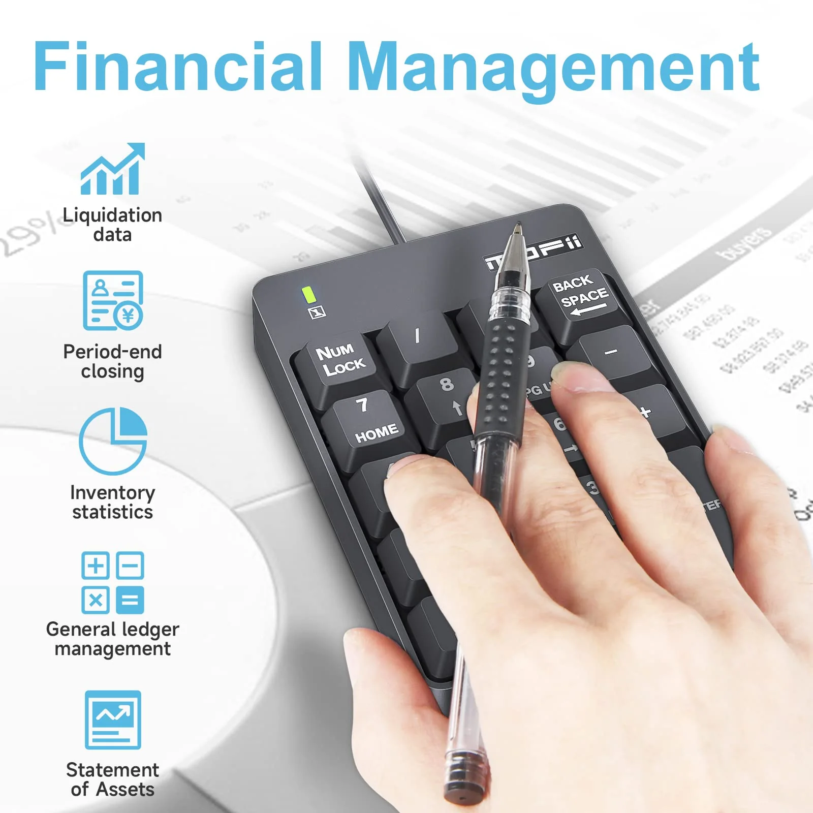 MOFII Wired Number Pad Numeric Keypad Silent 19 Keys USB Numpad, Portable Financial Accounting Keyboard 10 Key for Laptop/Computer/PC/Notebook/Surface Pro - Black Wired Black kaypad - Image 2
