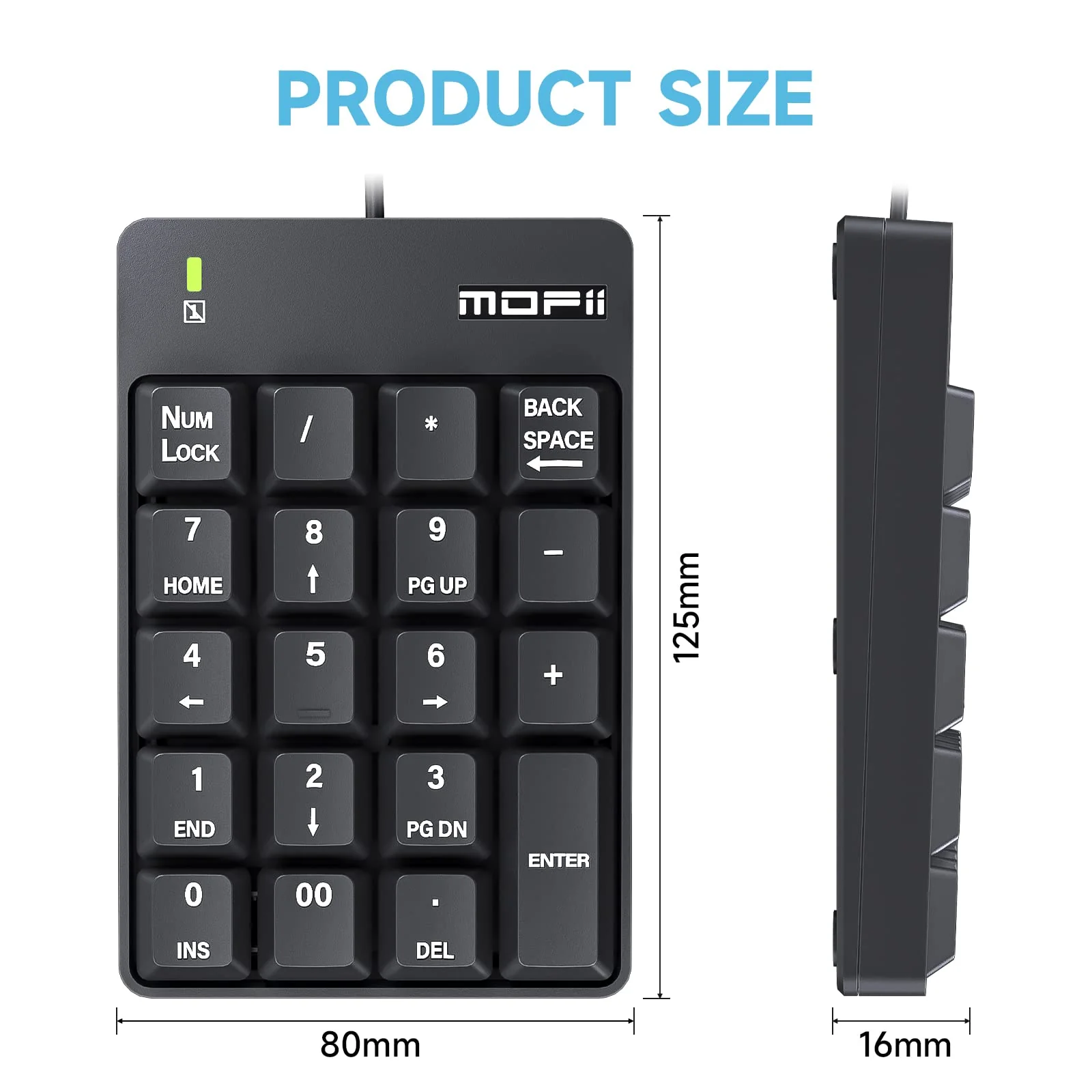 MOFII Wired Number Pad Numeric Keypad Silent 19 Keys USB Numpad, Portable Financial Accounting Keyboard 10 Key for Laptop/Computer/PC/Notebook/Surface Pro - Black Wired Black kaypad - Image 6