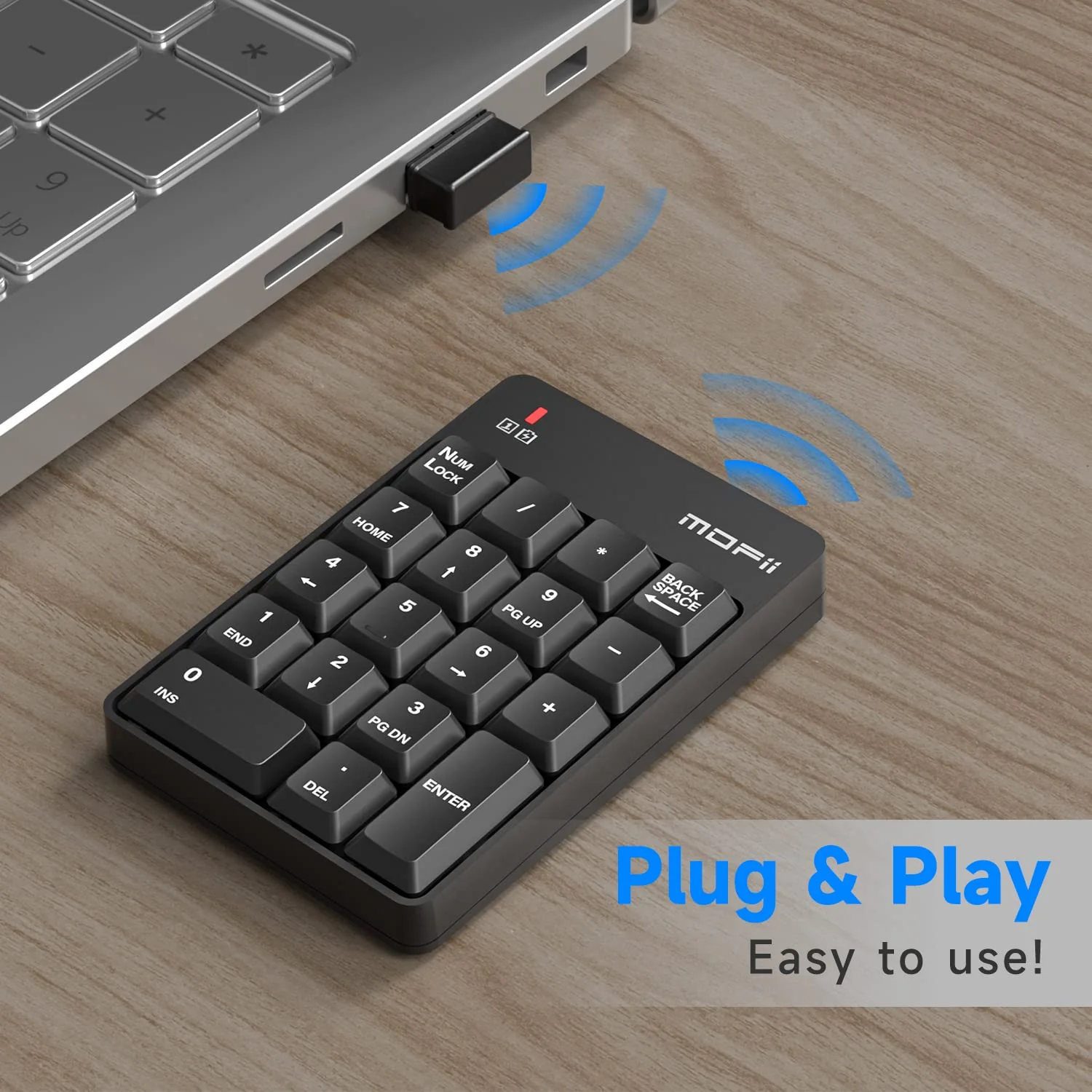 MOFII Wireless Number Pad - 2.4G Numeric Keypad Silent 19 Keys USB Keypads, Portable Financial Accounting Numpad 10 Key for Laptop/Notebook/Surface Pro/PC - Black Wireless Black kaypad - Image 2