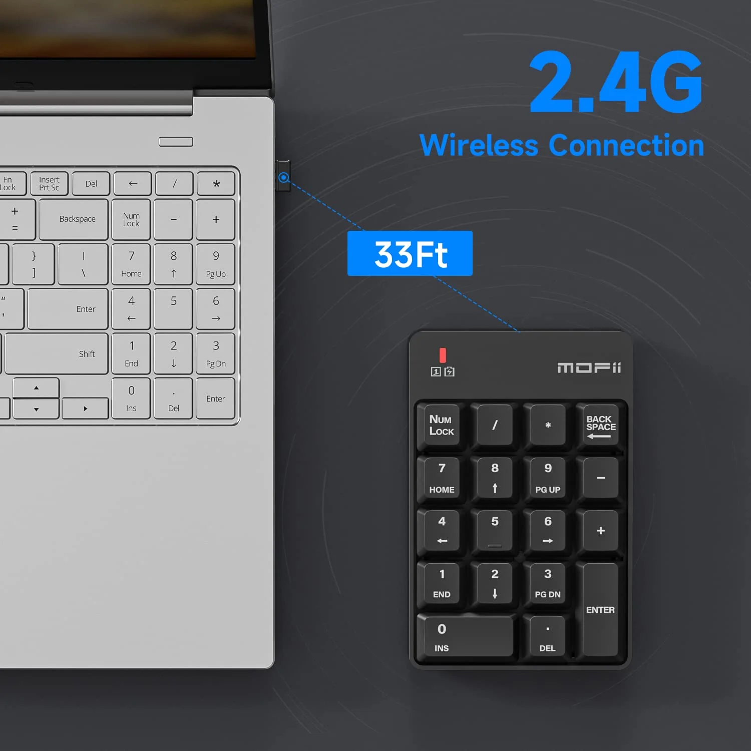 MOFII Wireless Number Pad - 2.4G Numeric Keypad Silent 19 Keys USB Keypads, Portable Financial Accounting Numpad 10 Key for Laptop/Notebook/Surface Pro/PC - Black Wireless Black kaypad - Image 5