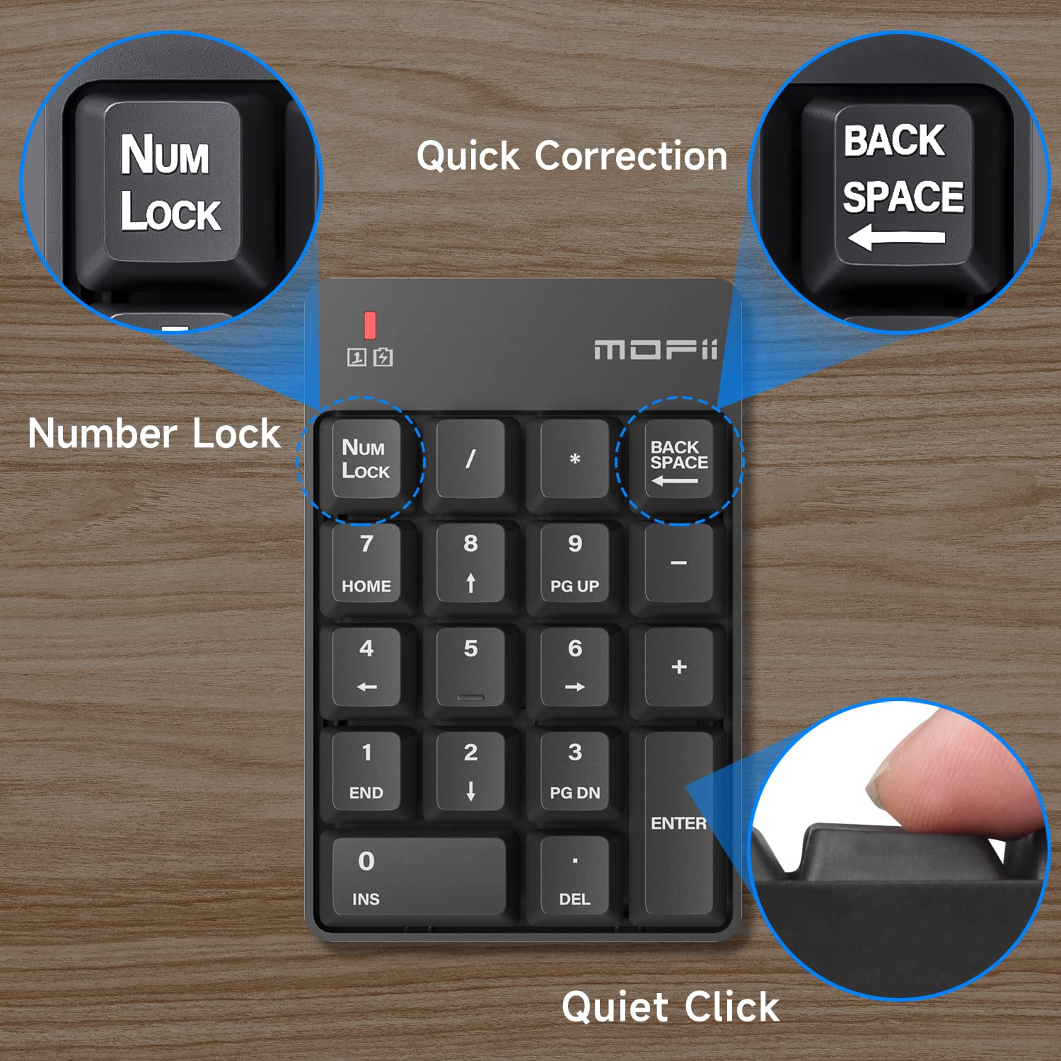 MOFII Wireless Number Pad - 2.4G Numeric Keypad Silent 19 Keys USB Keypads, Portable Financial Accounting Numpad 10 Key for Laptop/Notebook/Surface Pro/PC - Black Wireless Black kaypad - Image 6