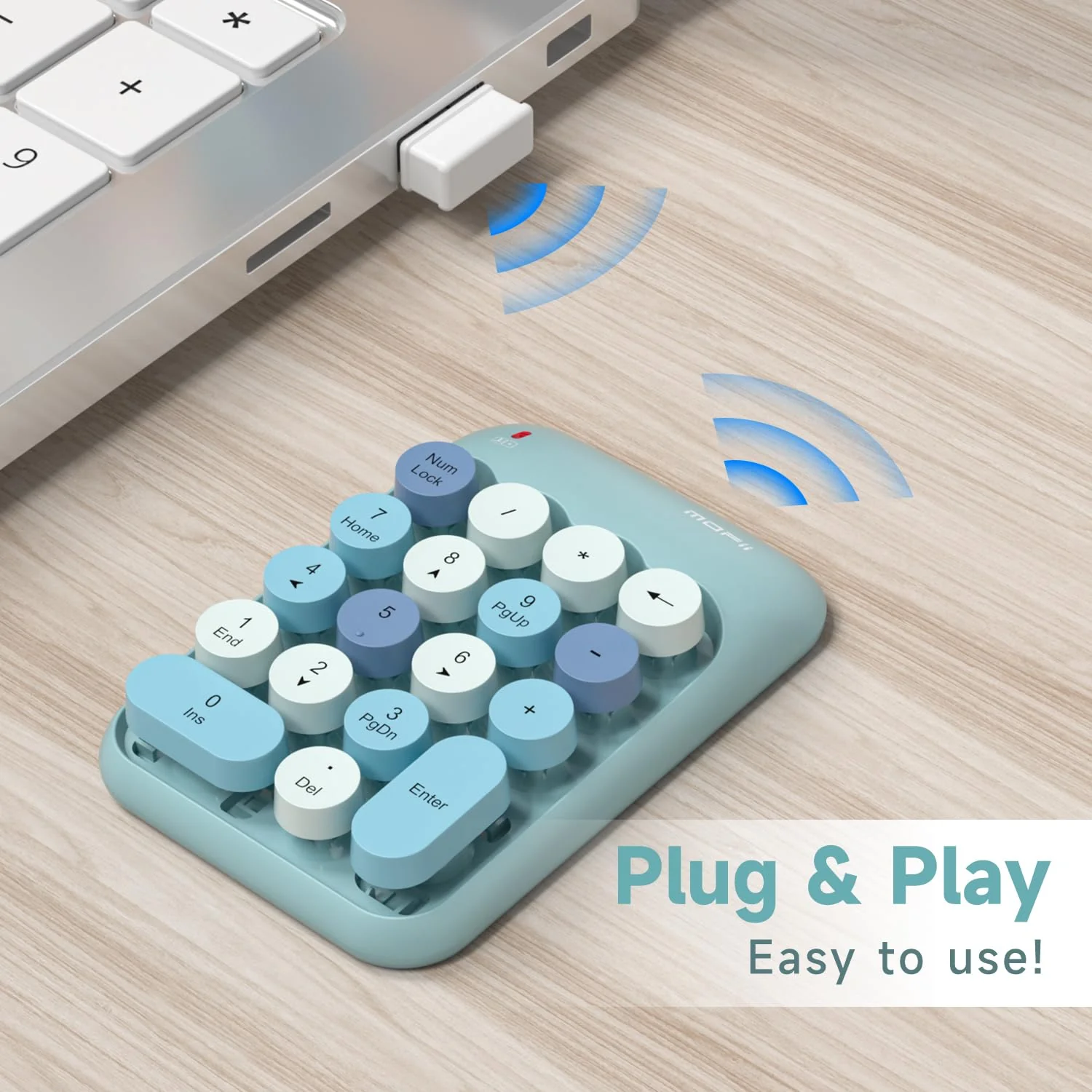 MOFII Wireless Number Pads - Blue Numeric Keypad 18 Keys USB 2.4G Round Keycap Colorful Extensions Keypads, Financial Accounting Portable Numpad 10 Key for Laptop/PC/Notebook/Surface Pro - Image 2