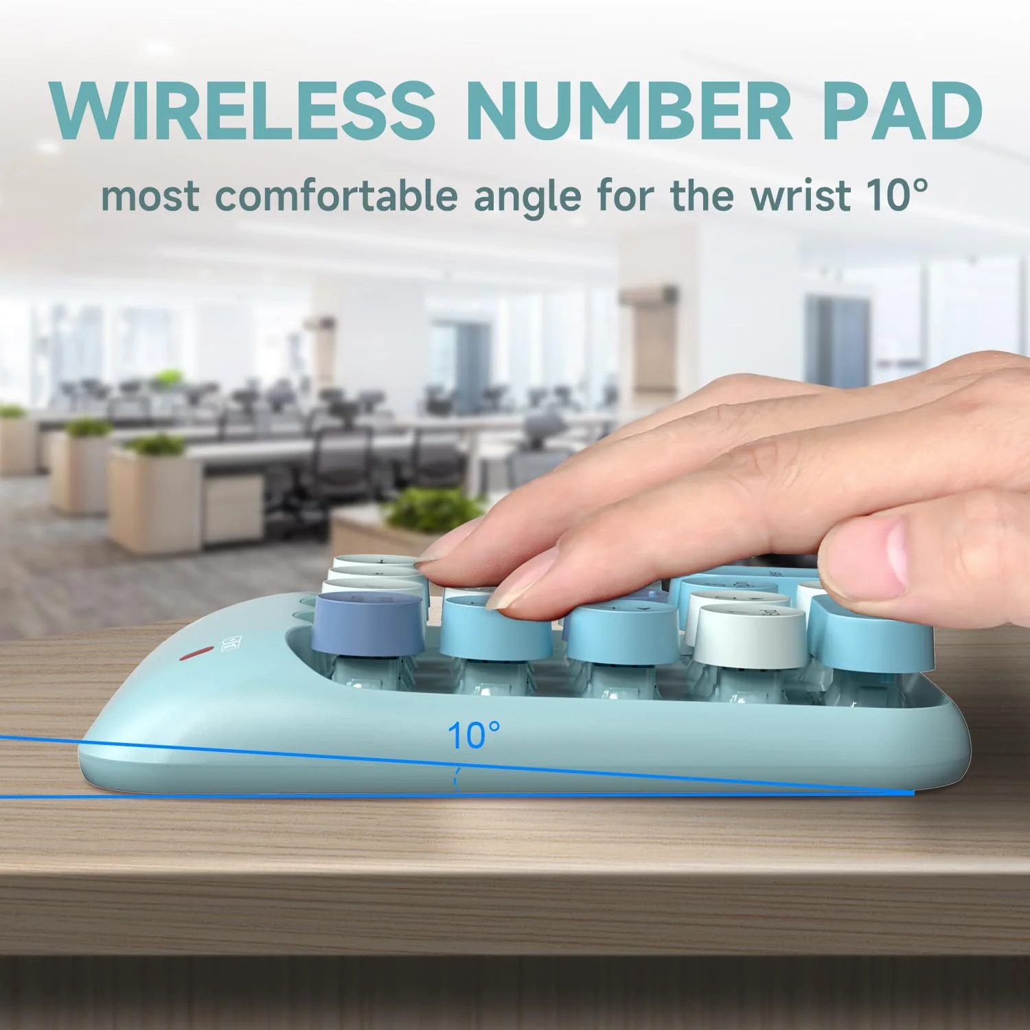 MOFII Wireless Number Pads - Blue Numeric Keypad 18 Keys USB 2.4G Round Keycap Colorful Extensions Keypads, Financial Accounting Portable Numpad 10 Key for Laptop/PC/Notebook/Surface Pro - Image 3