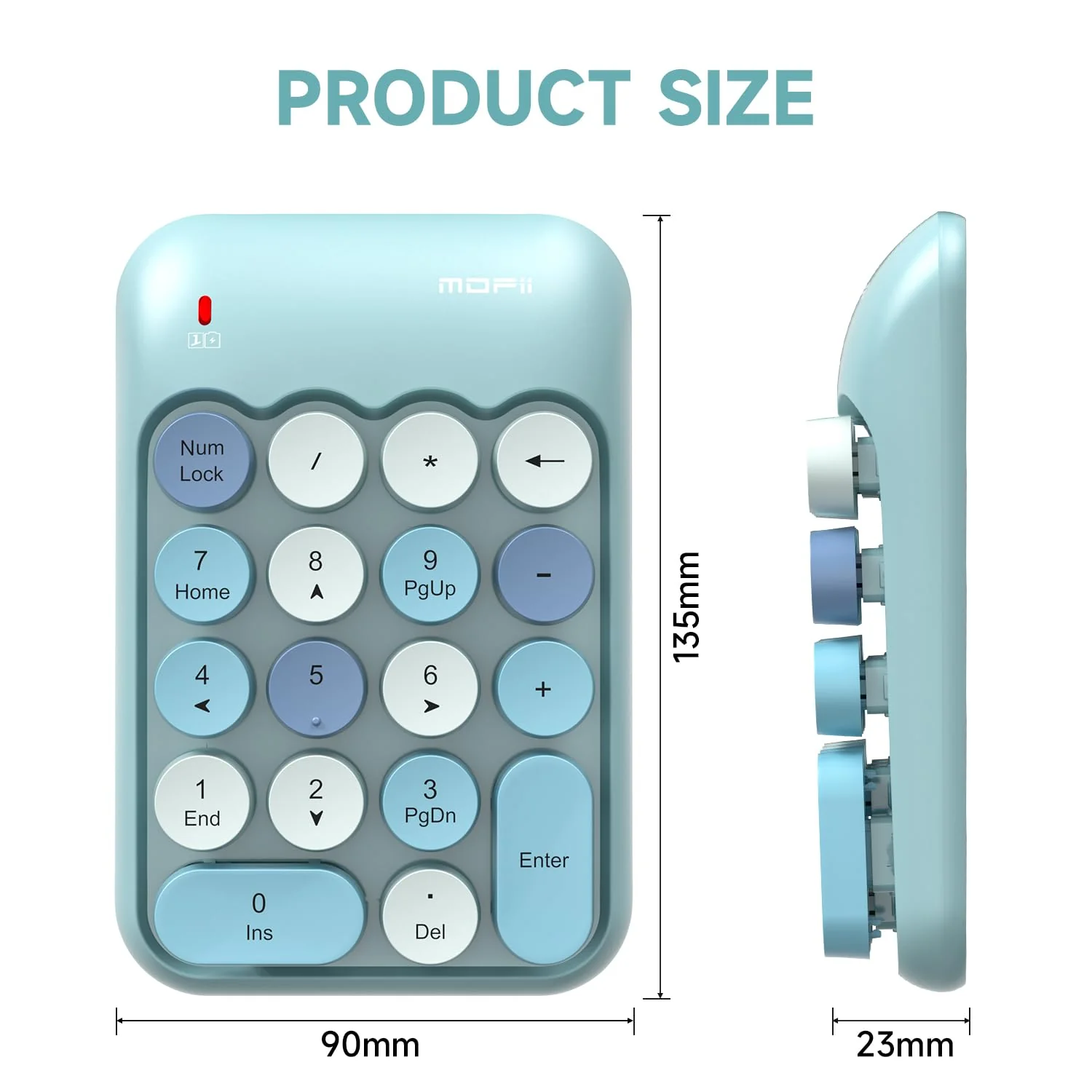 MOFII Wireless Number Pads - Blue Numeric Keypad 18 Keys USB 2.4G Round Keycap Colorful Extensions Keypads, Financial Accounting Portable Numpad 10 Key for Laptop/PC/Notebook/Surface Pro - Image 8