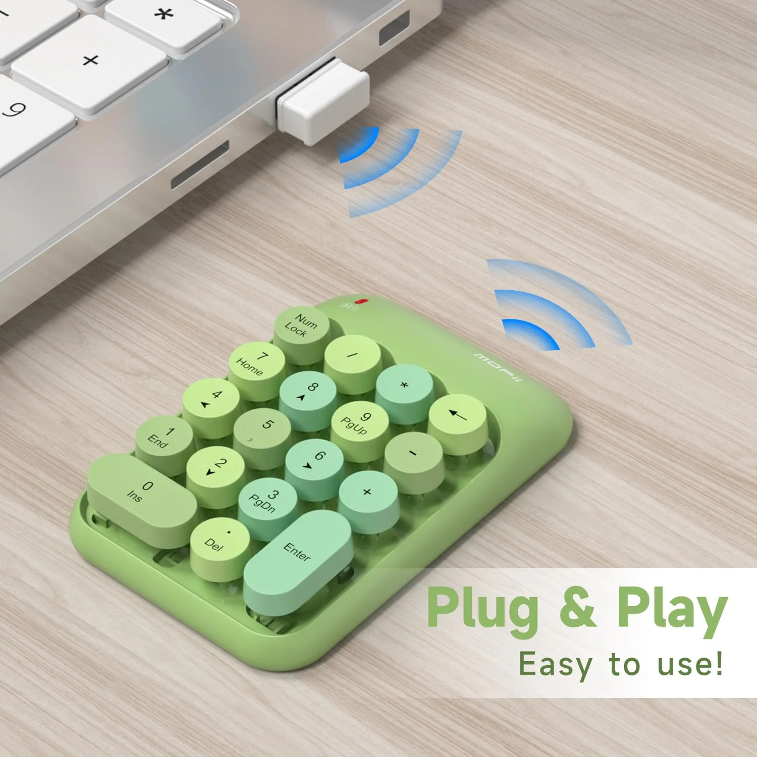 MOFII Wireless Number Pads - Green Numeric Keypad 18 Keys USB 2.4G Round Keycap Colorful Extensions Keypads, Financial Accounting Portable Numpad 10 Key for Laptop/PC/Notebook/Surface Pro - Image 2