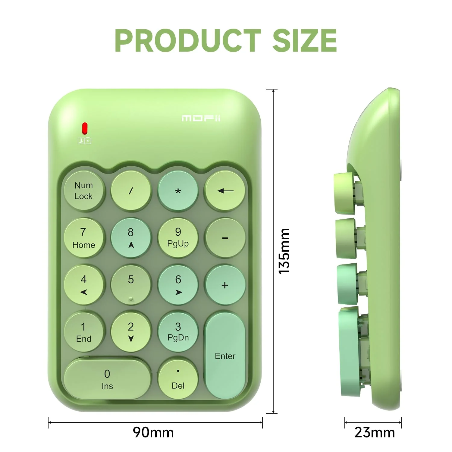MOFII Wireless Number Pads - Green Numeric Keypad 18 Keys USB 2.4G Round Keycap Colorful Extensions Keypads, Financial Accounting Portable Numpad 10 Key for Laptop/PC/Notebook/Surface Pro - Image 8