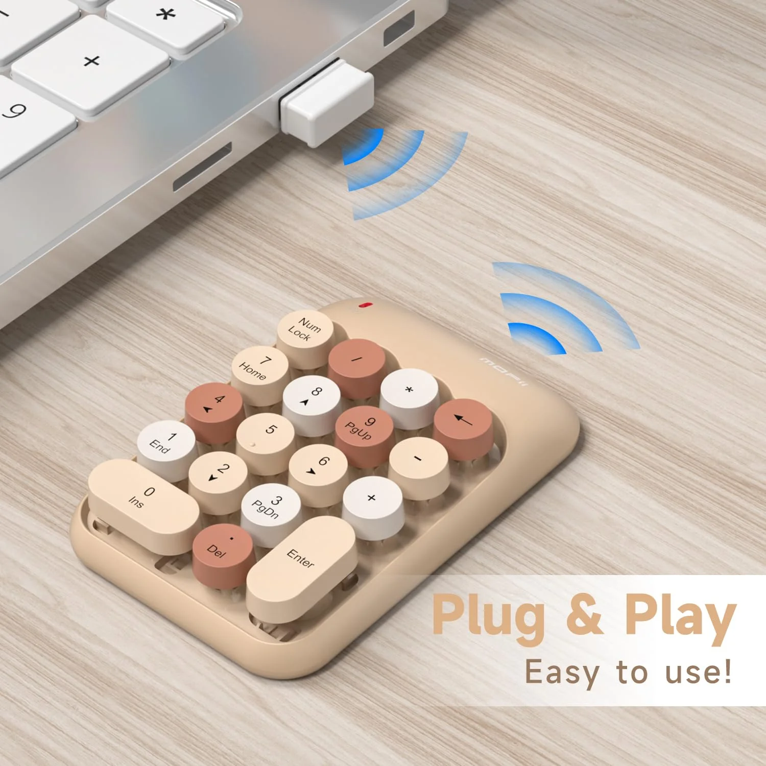 MOFII Wireless Number Pads - MilkTea Numeric Keypad 18 Keys USB 2.4G Round Keycap Colorful Extensions Keypads, Financial Accounting Portable Numpad 10 Key for Laptop/PC/Notebook/Surface Pro - Image 2