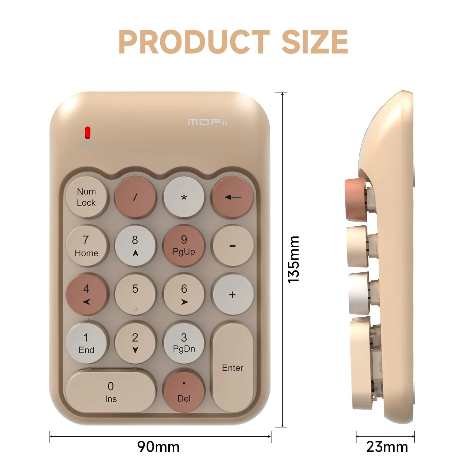 MOFII Wireless Number Pads - MilkTea Numeric Keypad 18 Keys USB 2.4G Round Keycap Colorful Extensions Keypads, Financial Accounting Portable Numpad 10 Key for Laptop/PC/Notebook/Surface Pro - Image 8