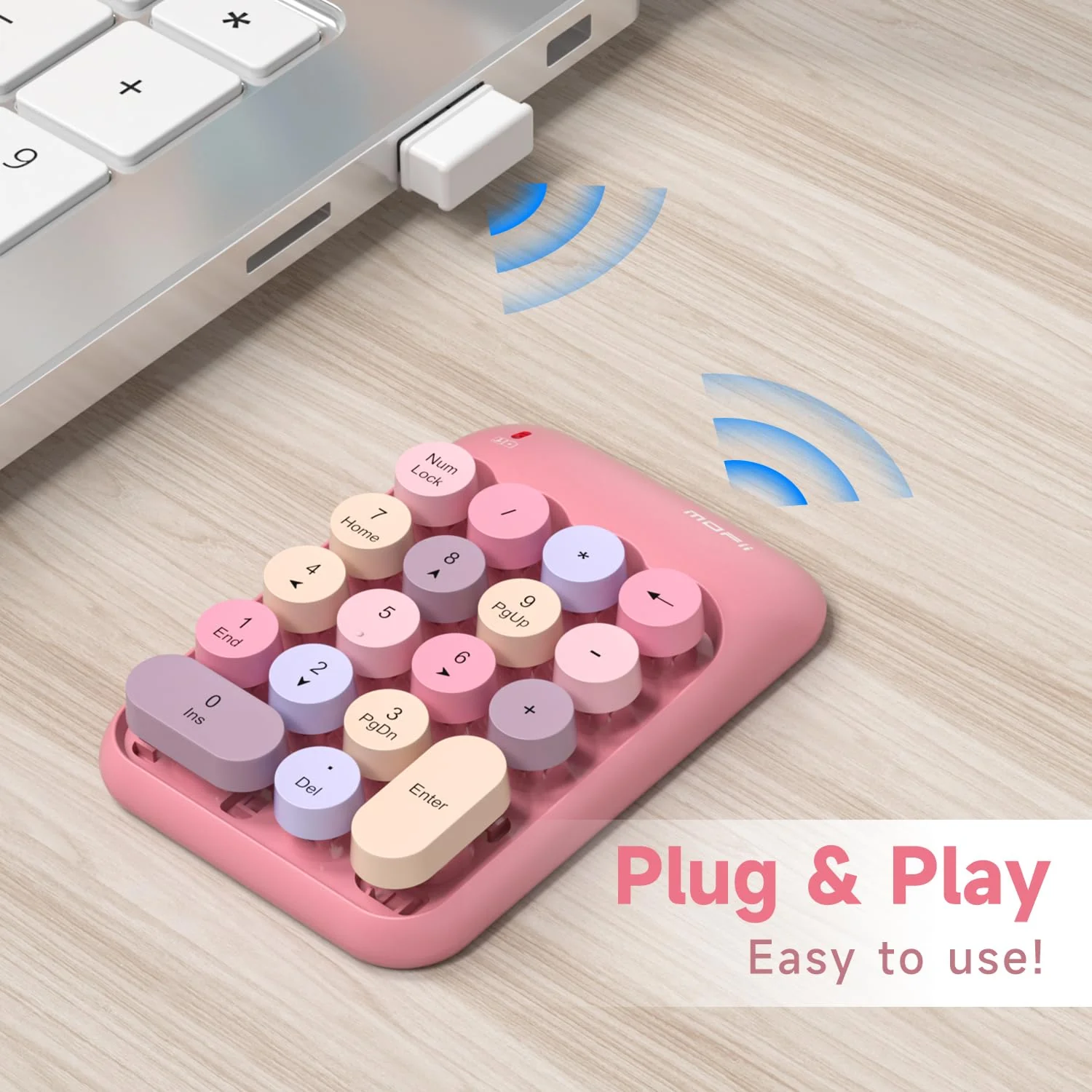 MOFII Wireless Number Pads - Pink Numeric Keypad 18 Keys USB 2.4G Round Keycap Colorful Extensions Keypads, Financial Accounting Portable Numpad 10 Key for Laptop/PC/Notebook/Surface Pro - Image 2