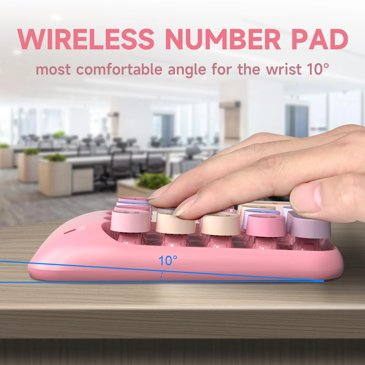 MOFII Wireless Number Pads - Pink Numeric Keypad 18 Keys USB 2.4G Round Keycap Colorful Extensions Keypads, Financial Accounting Portable Numpad 10 Key for Laptop/PC/Notebook/Surface Pro - Image 3