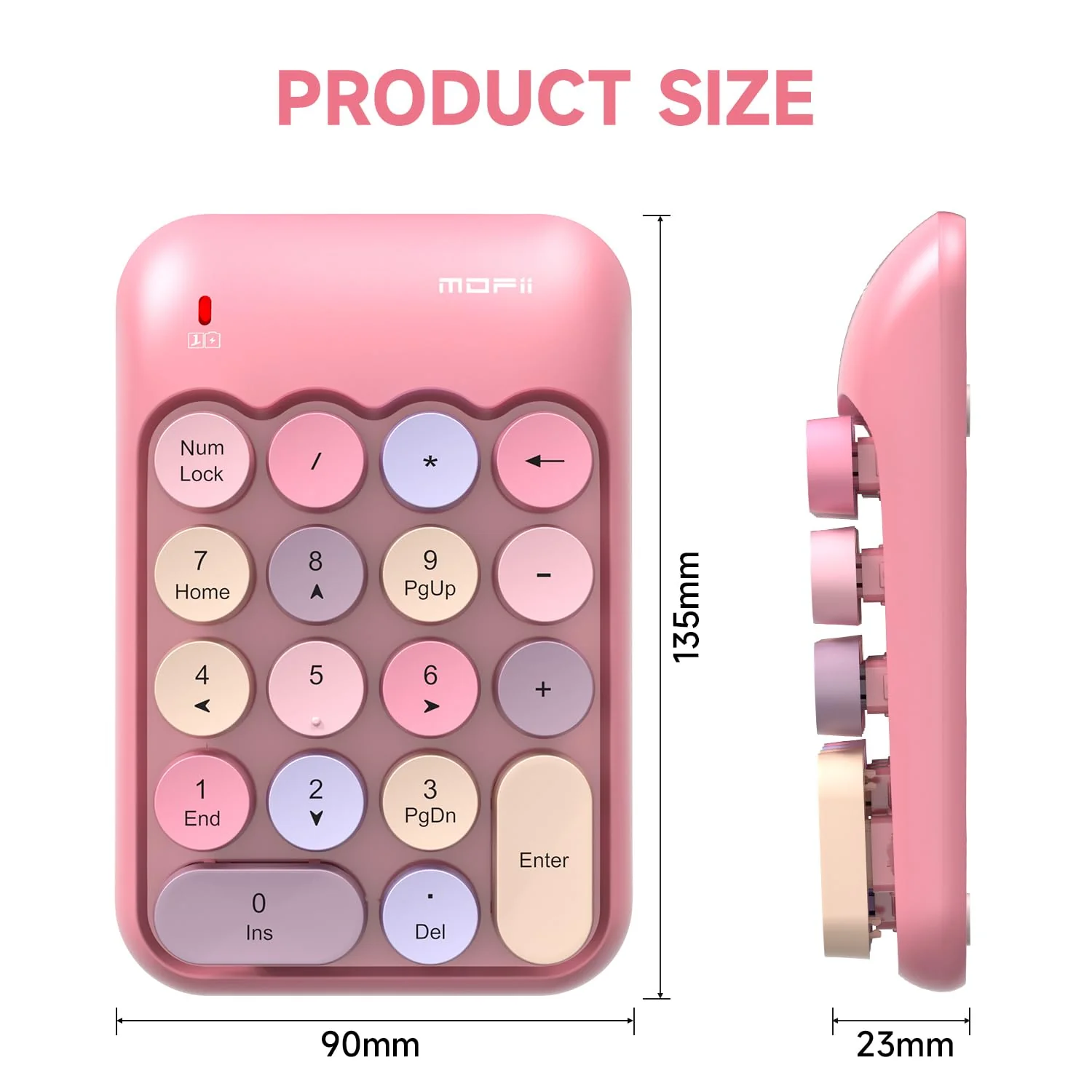 MOFII Wireless Number Pads - Pink Numeric Keypad 18 Keys USB 2.4G Round Keycap Colorful Extensions Keypads, Financial Accounting Portable Numpad 10 Key for Laptop/PC/Notebook/Surface Pro - Image 8