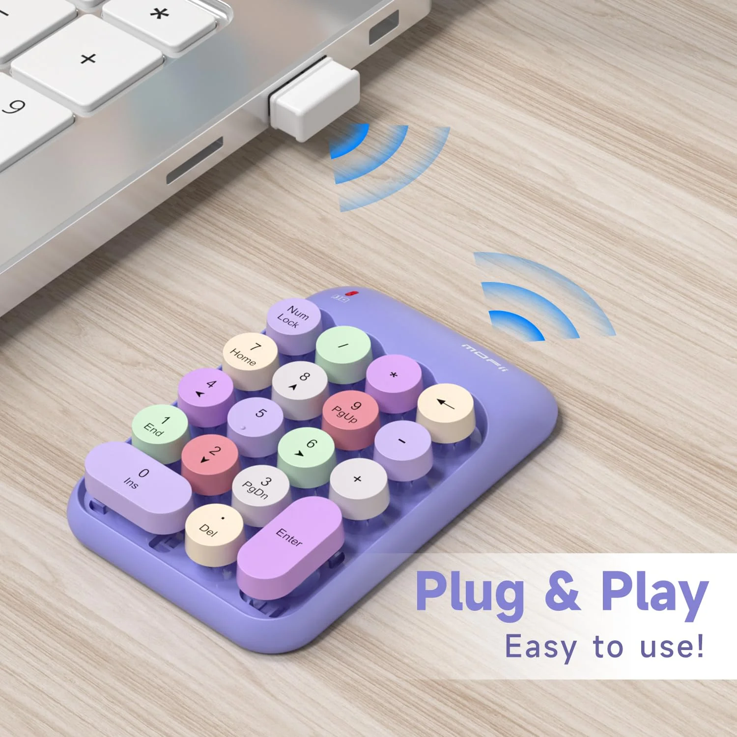 MOFII Wireless Number Pads - Purple Numeric Keypad 18 Keys USB 2.4G Round Keycap Colorful Extensions Keypads, Financial Accounting Portable Numpad 10 Key for Laptop/PC/Notebook/Surface Pro - Image 2