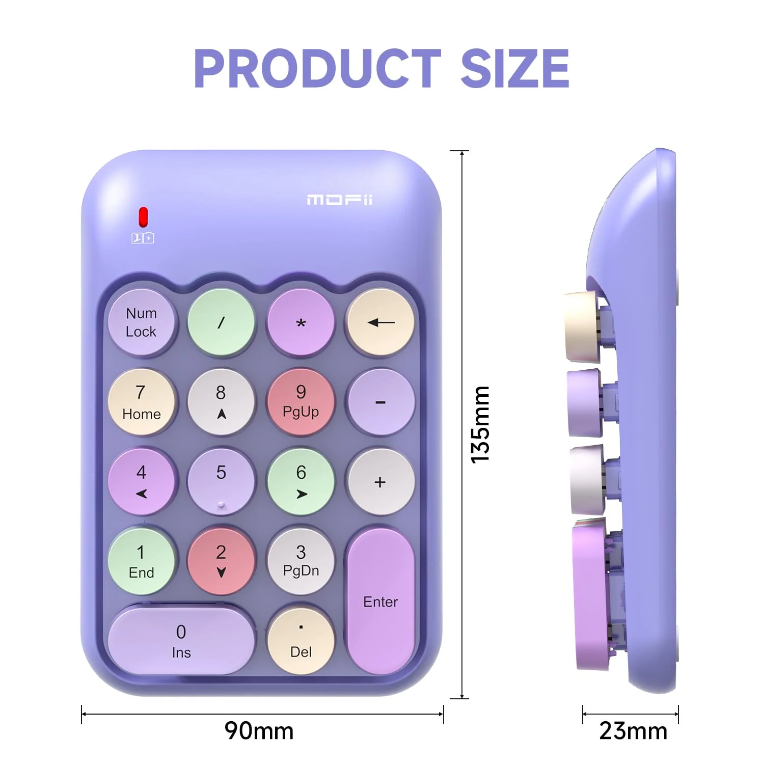 MOFII Wireless Number Pads - Purple Numeric Keypad 18 Keys USB 2.4G Round Keycap Colorful Extensions Keypads, Financial Accounting Portable Numpad 10 Key for Laptop/PC/Notebook/Surface Pro - Image 8