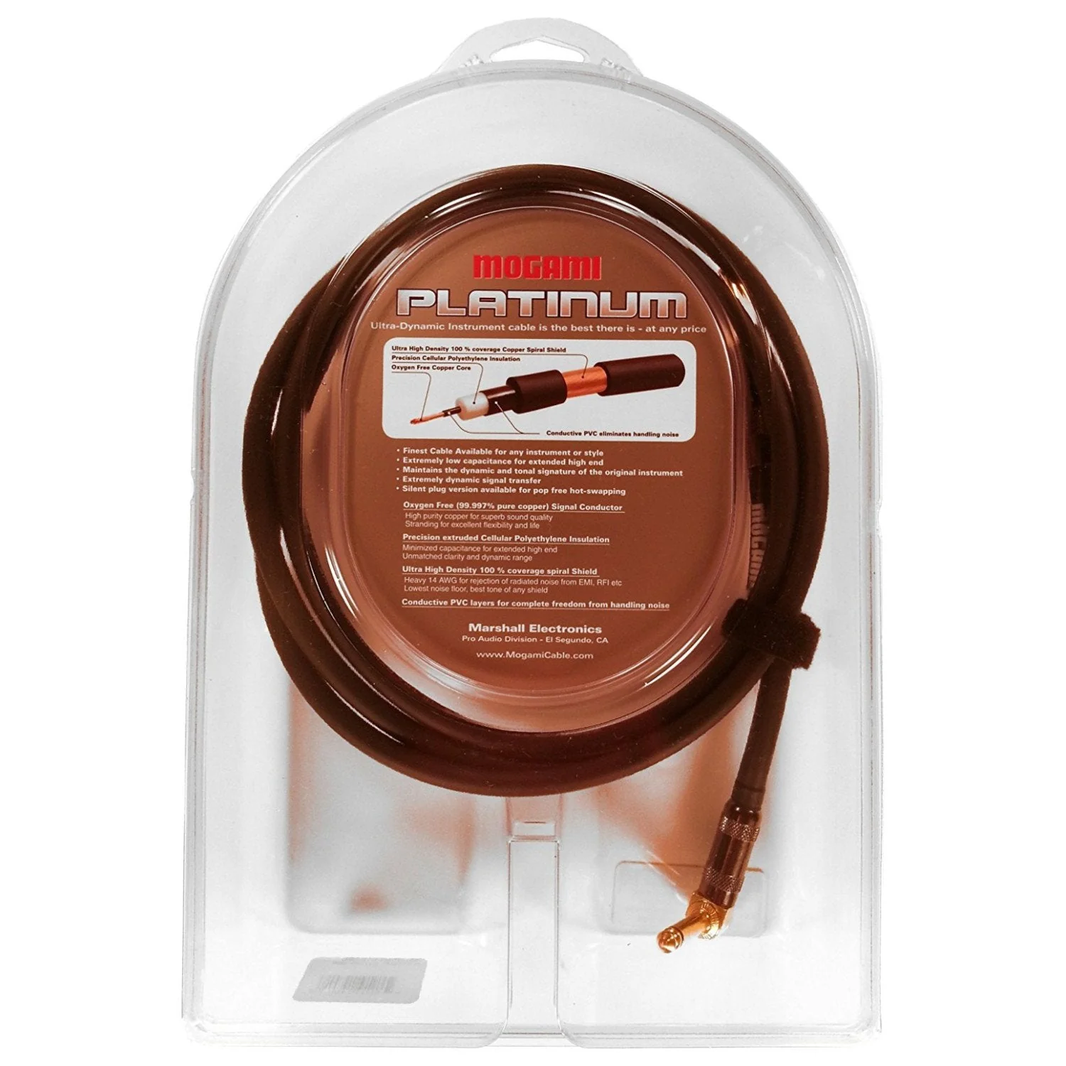 Mogami PLATINUM GUITAR-06R Instrument Cable, Gold 1/4" TS Right Angle to Straight Plug, 6 ft. 6 Foot - Image 2