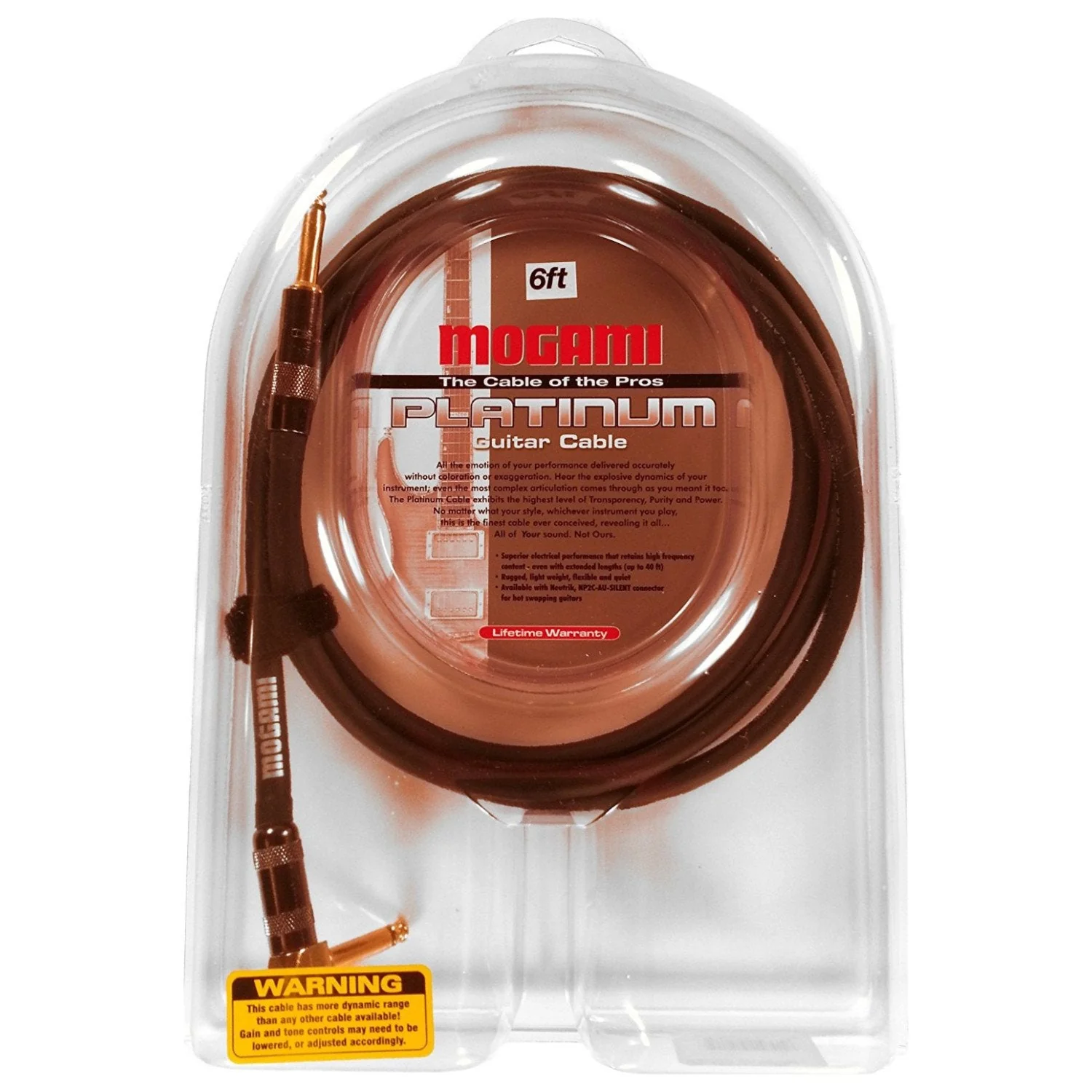 Mogami PLATINUM GUITAR-06R Instrument Cable, Gold 1/4" TS Right Angle to Straight Plug, 6 ft. 6 Foot - Image 4