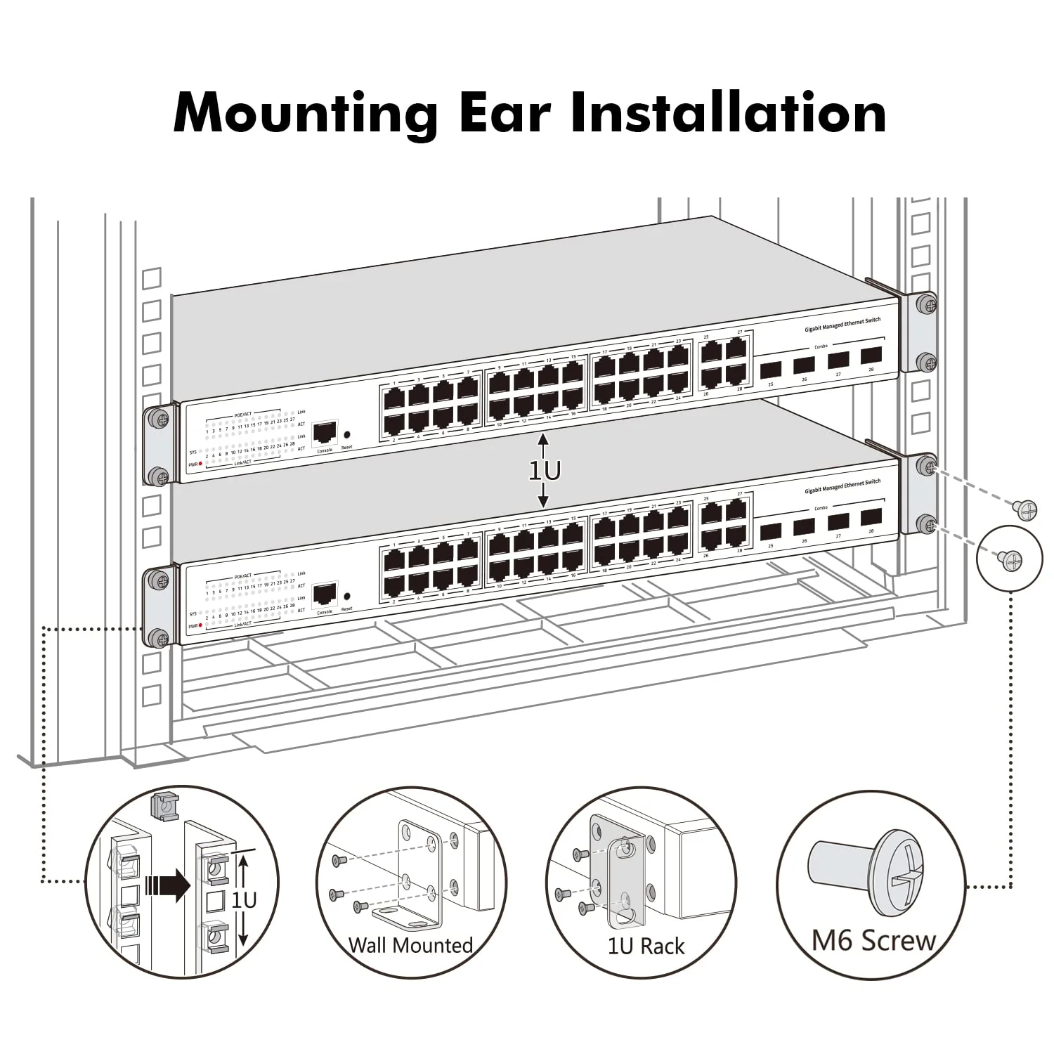 MokerLink Rack Mount Kit for 17.3 inch Wide Switches, Adjustable Hole Distance, Universal Kit, Compatible for Most Cisco, NETGEAR, Dell, D-Link, Linksys, HP, TRENDnet, Buffalo Tech Products - Image 3