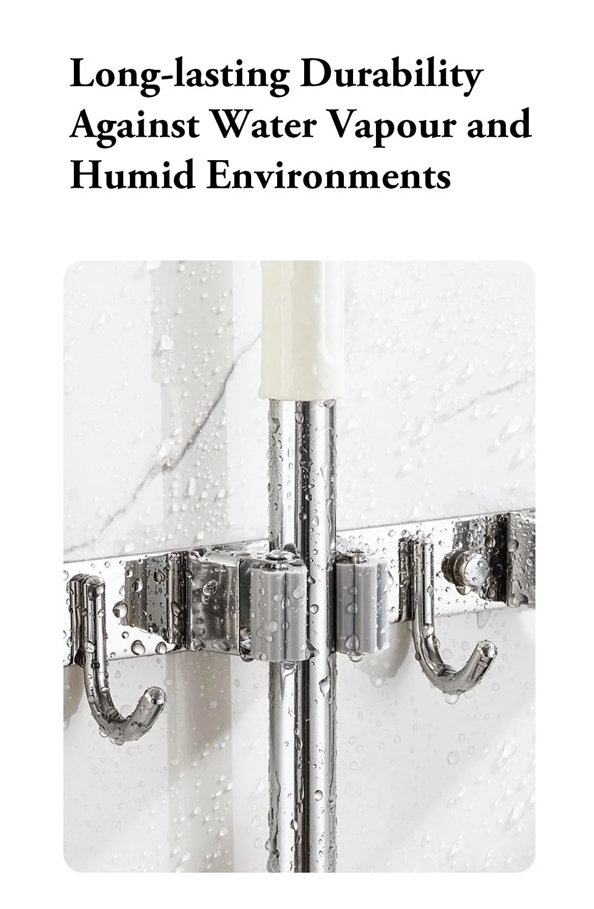 Mokife Broom Holder Wall Stainless Steel Garden Tool Holder Wall Mount with 5 Holders 4 Hooks Broom Holder Self-Adhesive Tool Holder Organiser for Kitchen Bathroom Garage Garden Office (5 Holders) 5 Halter - Image 3