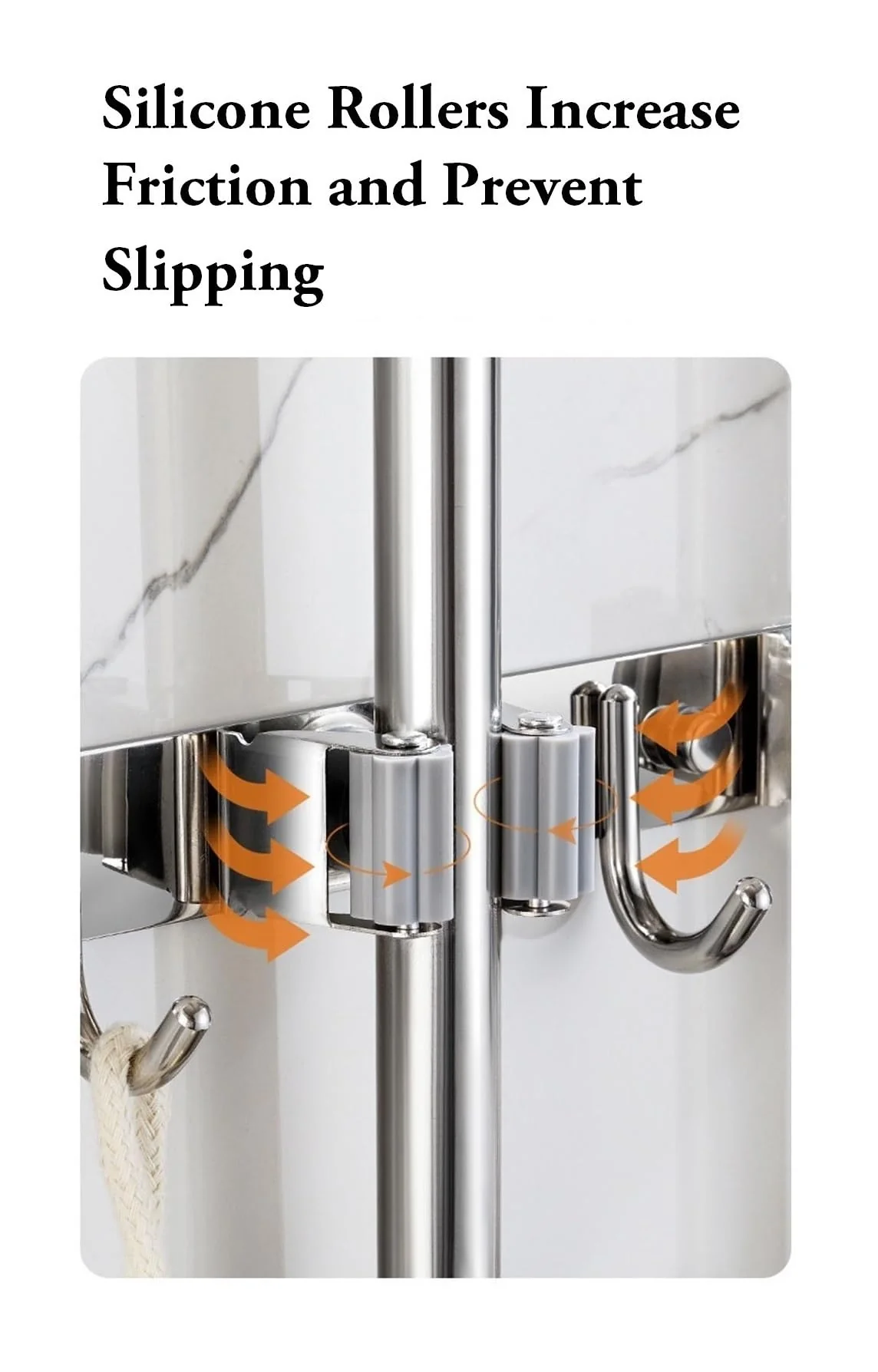Mokife Broom Holder Wall Stainless Steel Garden Tool Holder Wall Mount with 5 Holders 4 Hooks Broom Holder Self-Adhesive Tool Holder Organiser for Kitchen Bathroom Garage Garden Office (5 Holders) 5 Halter - Image 4