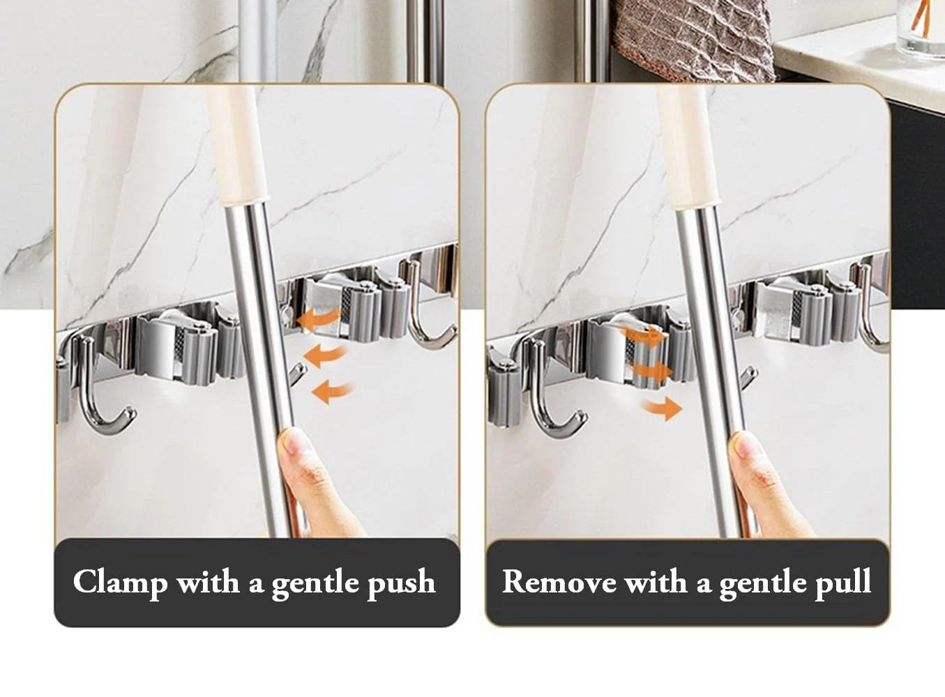 Mokife Broom Holder Wall Stainless Steel Garden Tool Holder Wall Mount with 5 Holders 4 Hooks Broom Holder Self-Adhesive Tool Holder Organiser for Kitchen Bathroom Garage Garden Office (5 Holders) 5 Halter - Image 5