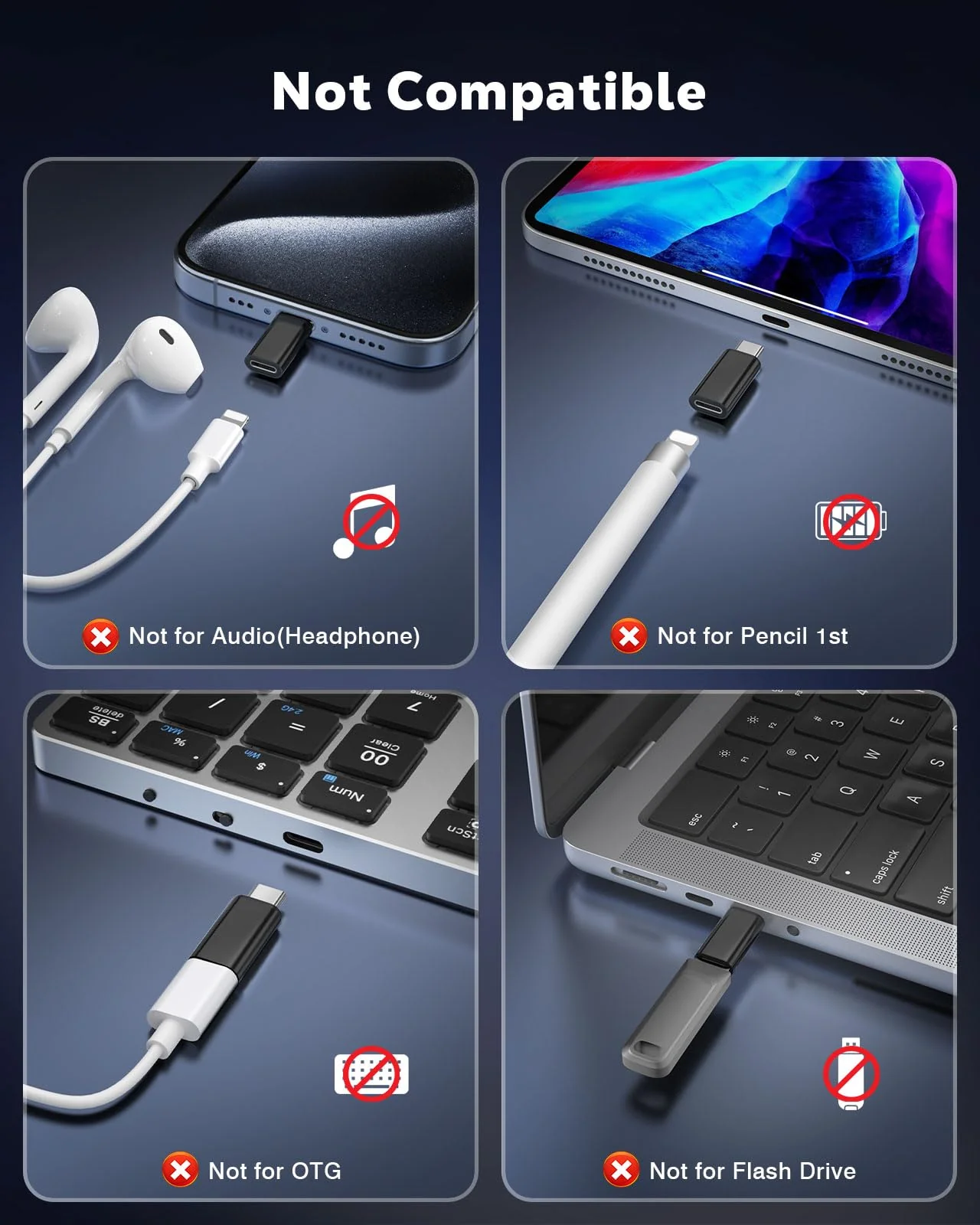 MoKo 4 Pack Lightning Female to USB C Male Adapter,USB-C Lightning Adapter for iPhone 15/16 Pro/16 Pro Max/Plus,Galaxy S24,iPad,iPhone to USB C Adapter for Charging/Data Sync, NOT for Audio/OTG, Black - Image 2