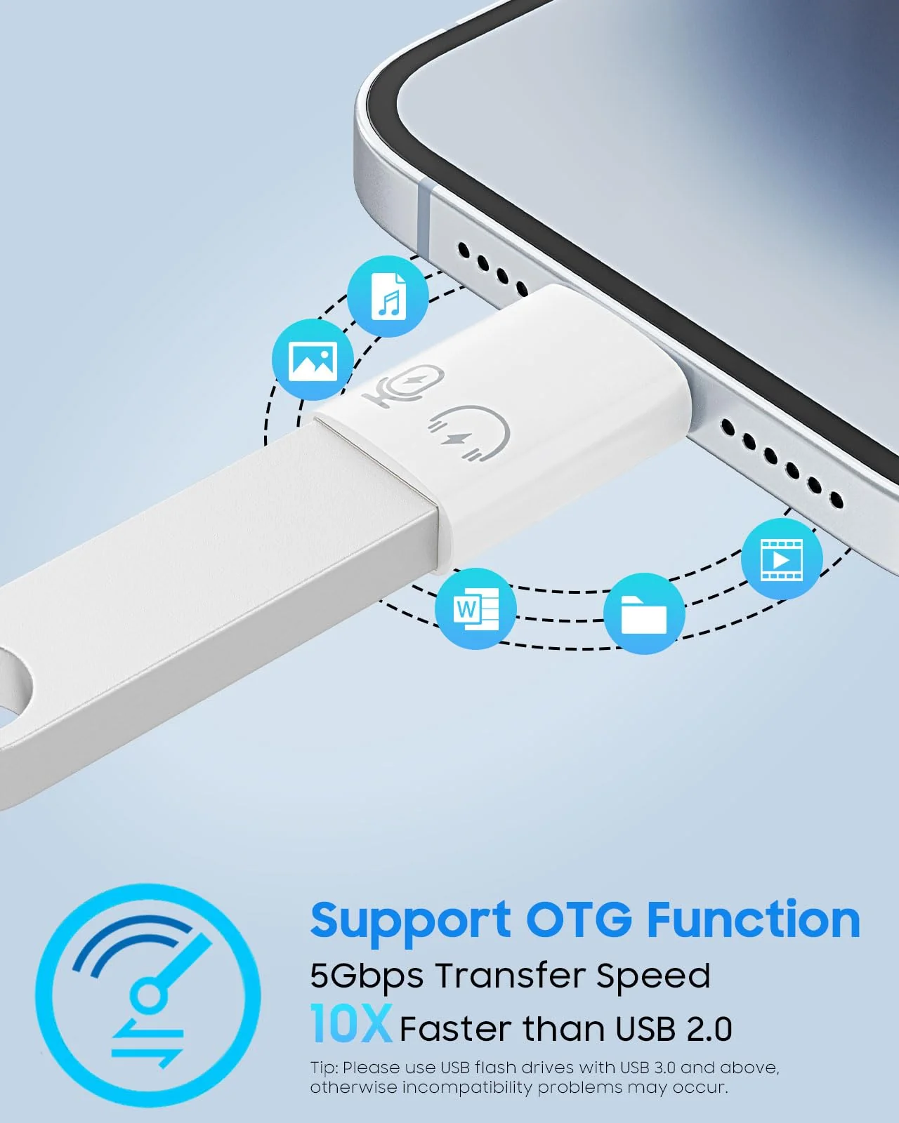 MoKo USB C Female to Lightning Male Adapter, Lightning Male to USB-A Female OTG Adapter Connector for iPhone 14/13/12/11 Pro Max/iPad/iPod/AirPods, Support 10W Fast Charging/Data Transfer/Audio White - Image 3