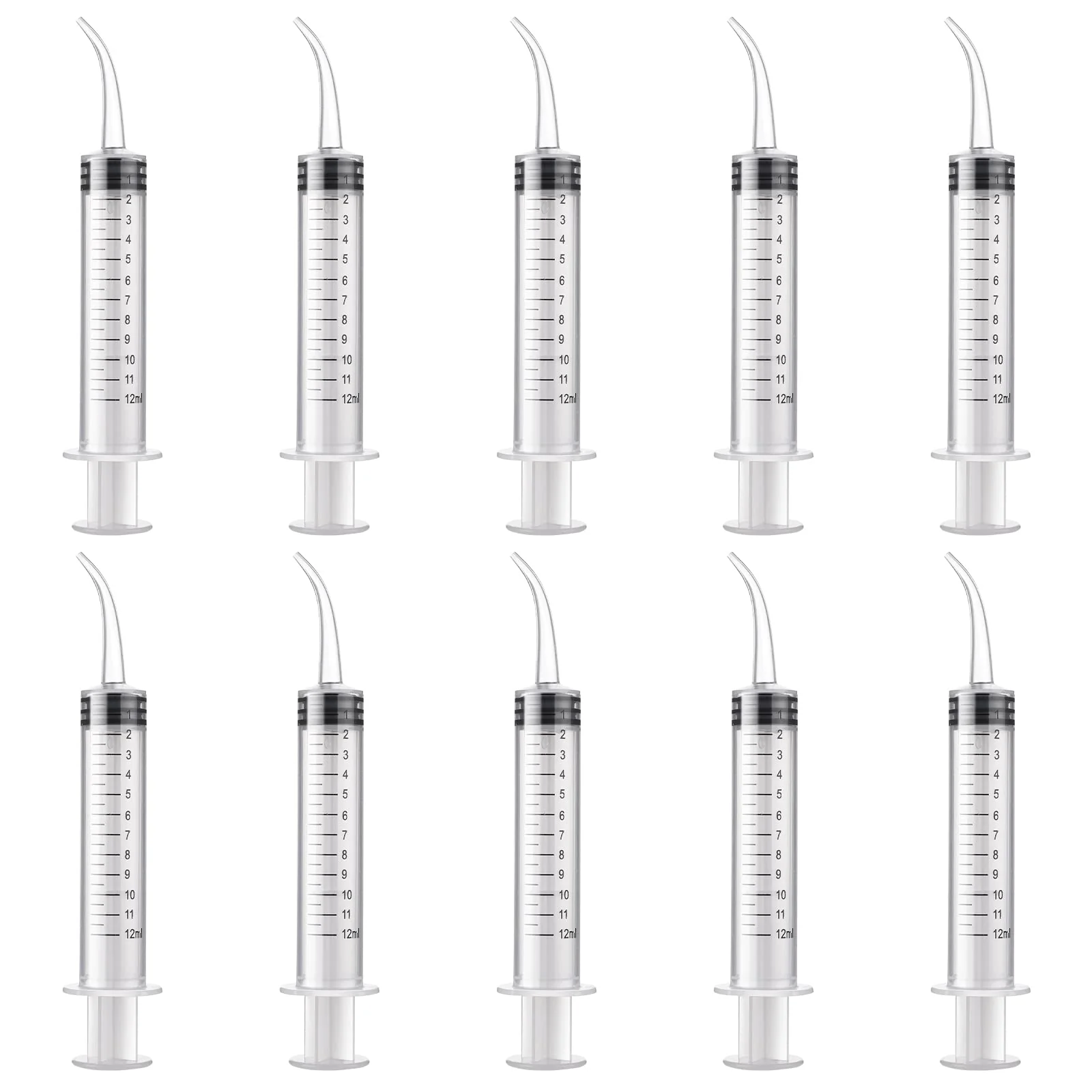 Molain Oral Dental Syringe Measurement 10 Pieces 12 ml Ear Cleaning Solution Empty Bottles Adapter Extraction Hook Syringe Removal Tube with Curved Tip Watering Dropper Picks Dental Care - Image 2
