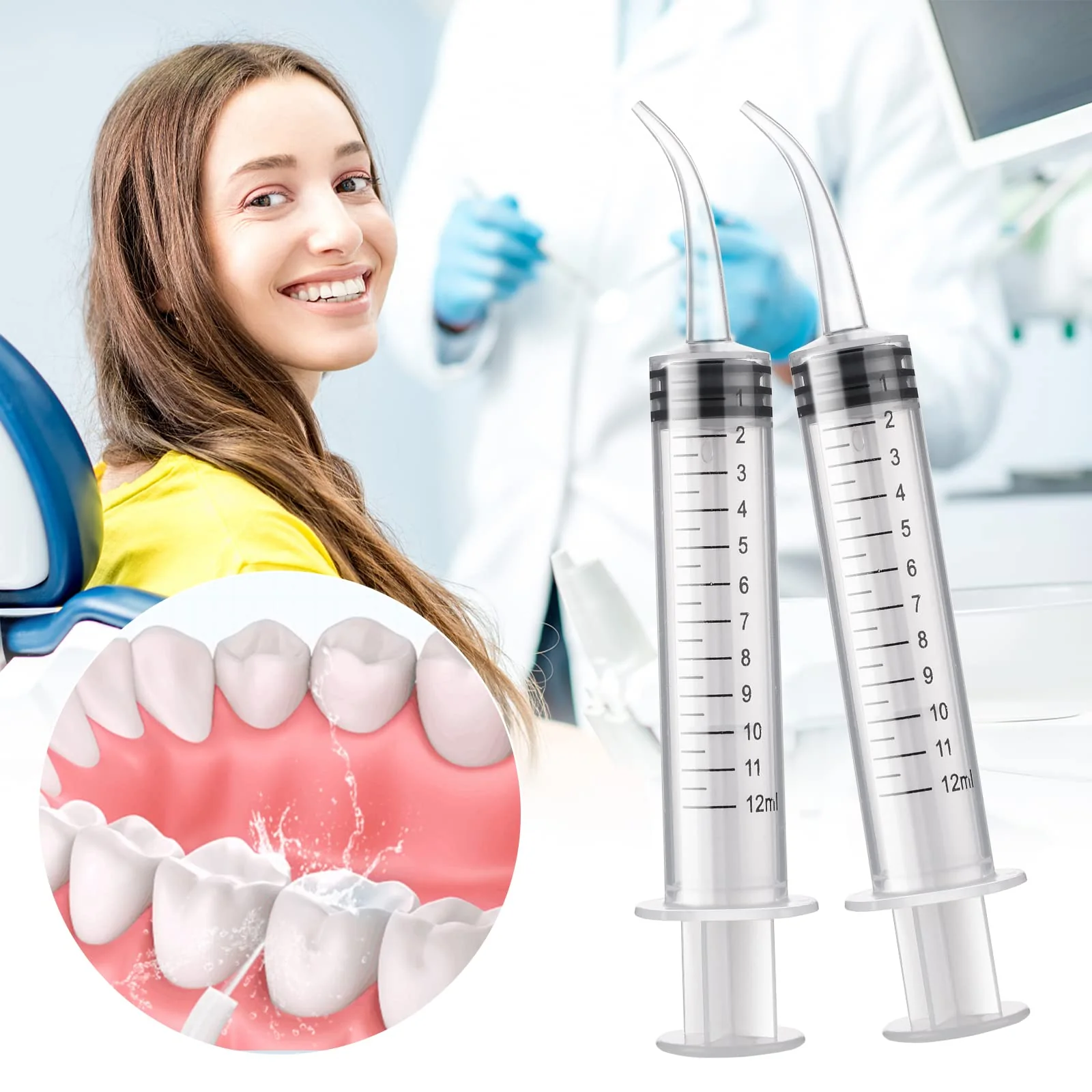 Molain Oral Dental Syringe Measurement 10 Pieces 12 ml Ear Cleaning Solution Empty Bottles Adapter Extraction Hook Syringe Removal Tube with Curved Tip Watering Dropper Picks Dental Care - Image 3