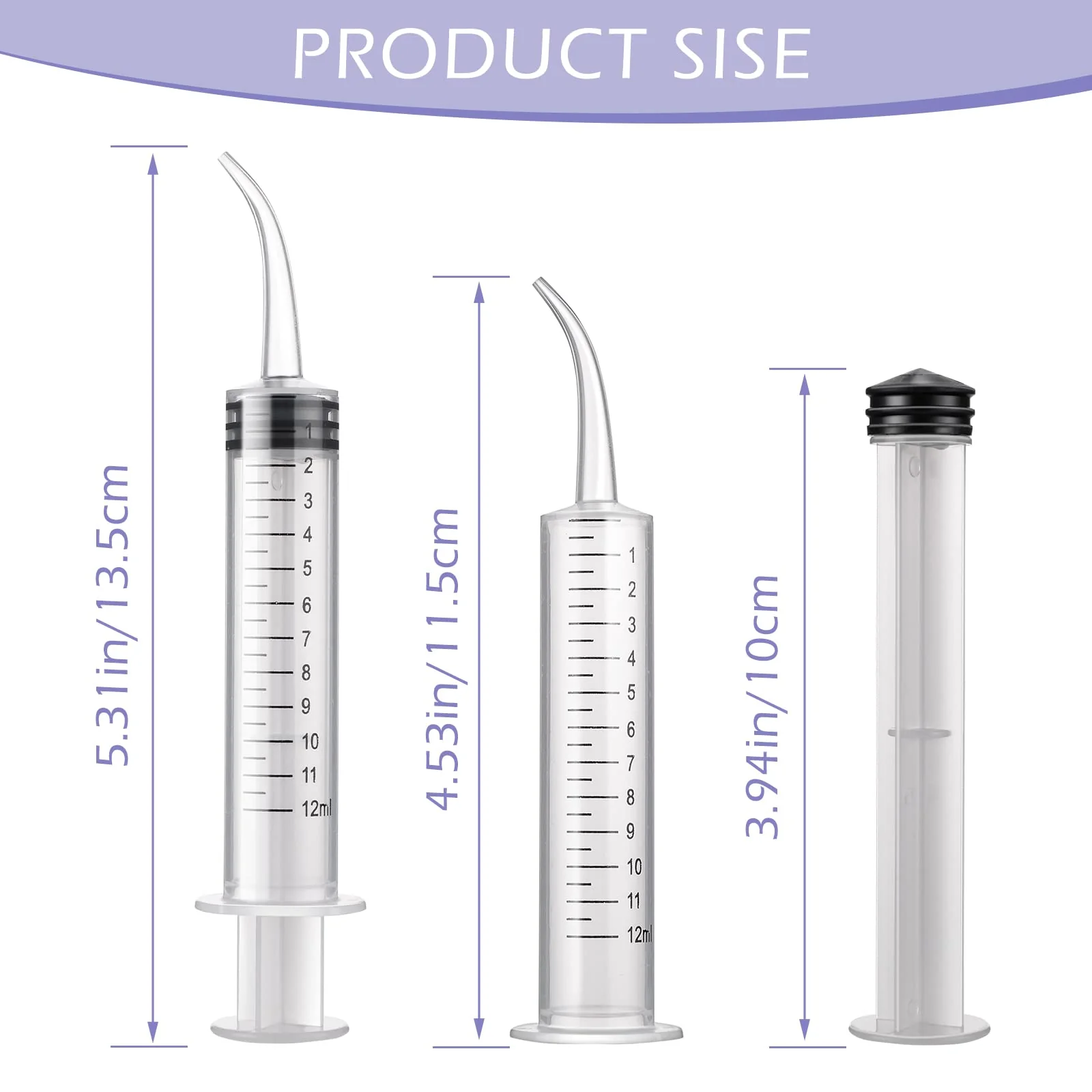Molain Pack of 5 12ml Mouth Syringe Ear Cleaning Solution Empty Tube Extraction Hook Syringe Removal Accessories with Curved Tip Picks Dental Care - Image 6