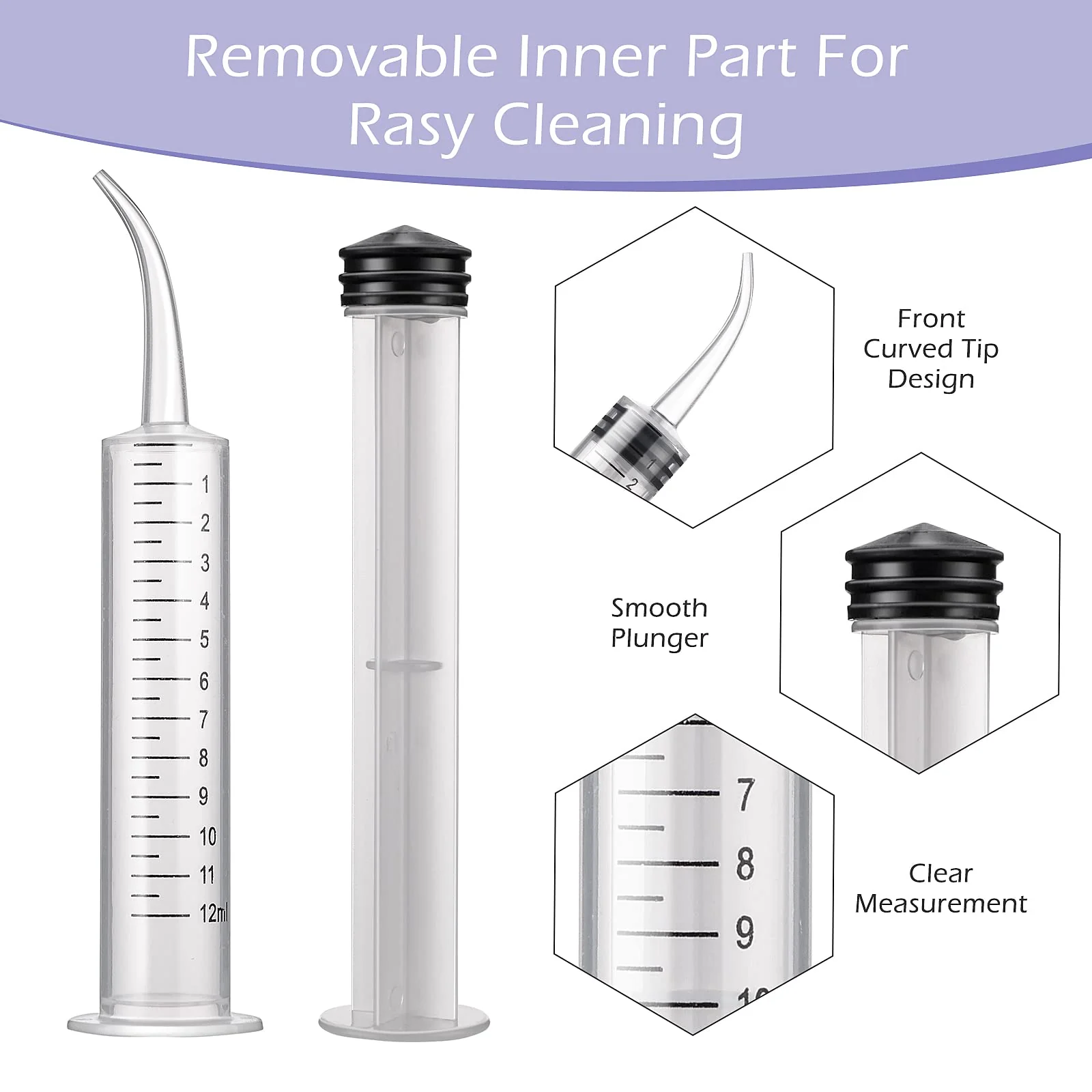 Molain Pack of 5 12ml Mouth Syringe Ear Cleaning Solution Empty Tube Extraction Hook Syringe Removal Accessories with Curved Tip Picks Dental Care - Image 8
