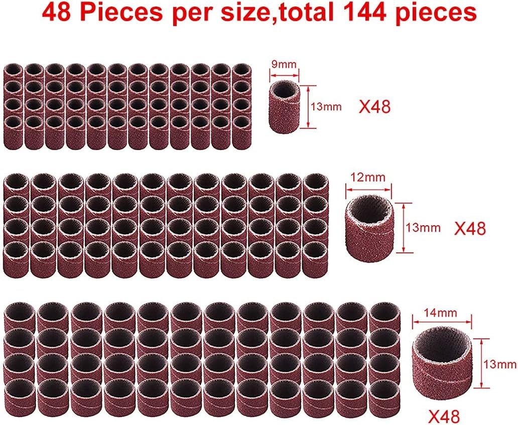 MOLENCO Sanding Sleeves Set, Drum Sander Set with 144 Pieces Sanding Belt Sleeves and 6 Pieces Sanding Rollers for Dremel Rotary Tool - 150 Pieces with Free Box - Image 3