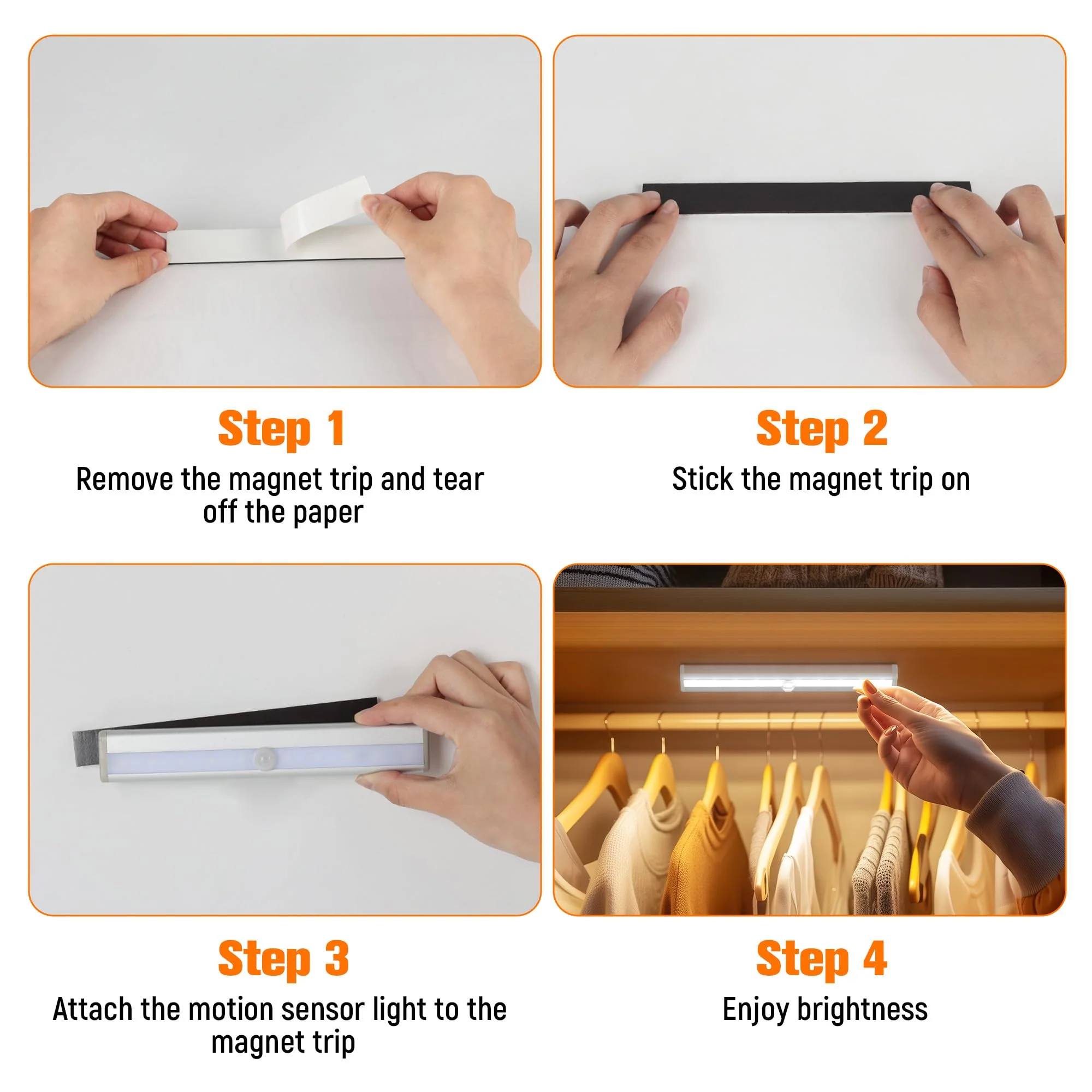 Molrebe Motion Sensor LED Lights, 6 Pack Battery Operated 10 LED Motion Closet Light, Stick-On Anywhere Magnetic Night Light Bar for Closet Under Cabinet Kitchen Hallway Stairway Vanity Wardrobe White - Image 5