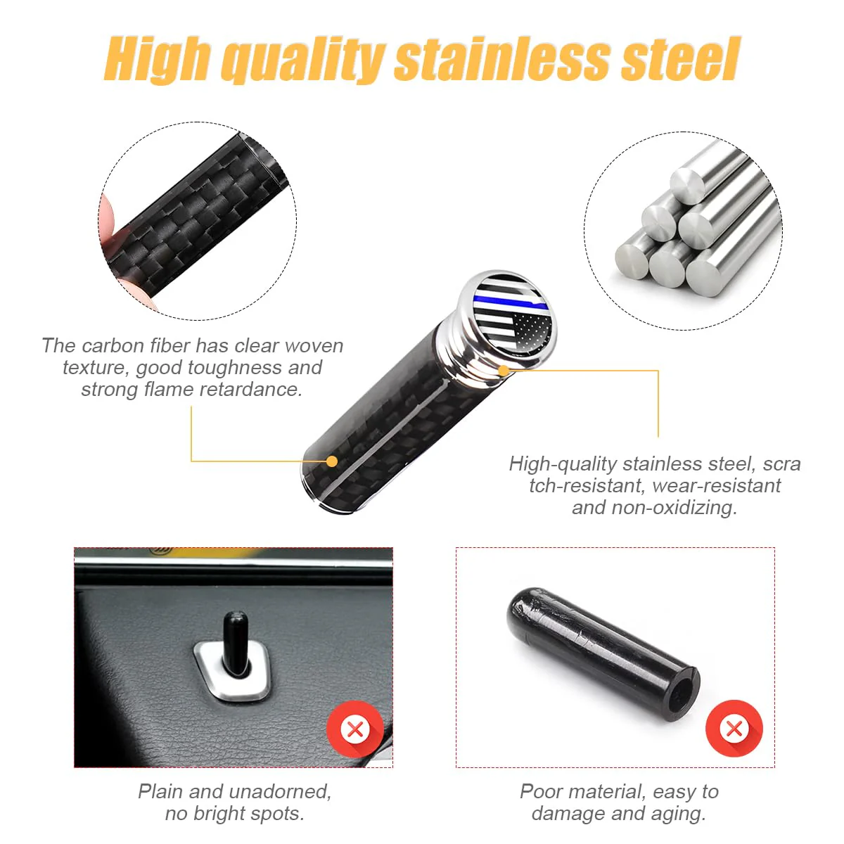 Moly Magnolia 4PCS Car Door Lock Knobs, American Flag Carbon Fiber Door Lock Pin Cover, Decorative Modification Door Lock Bolt Pin Cover, Auto Accessories Universal for SUV, Truck, Van (Style C) Blue Flag - Image 4