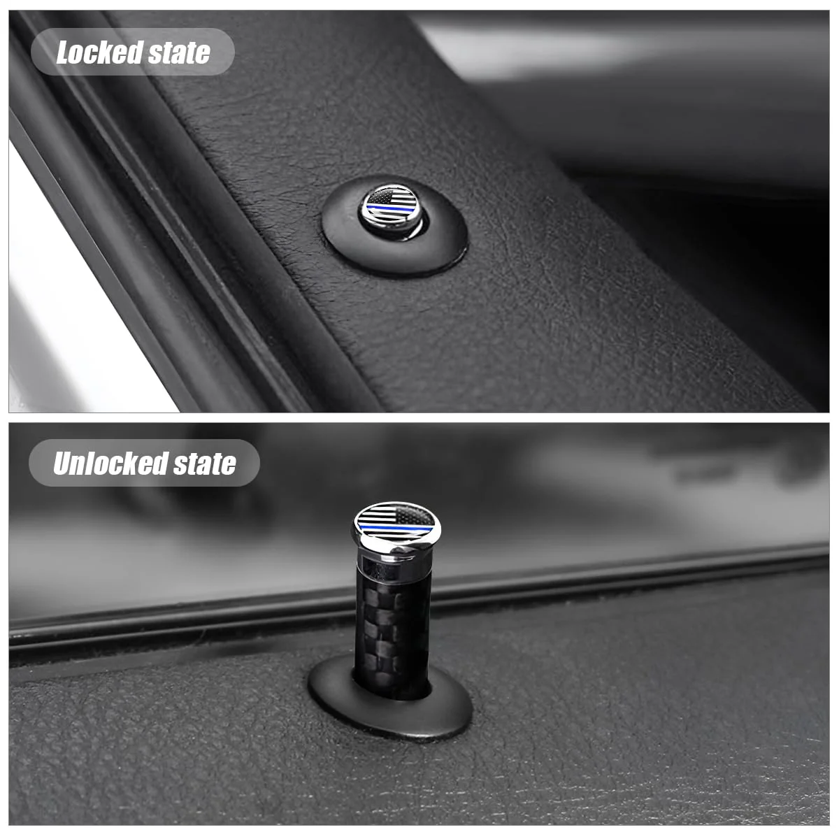 Moly Magnolia 4PCS Car Door Lock Knobs, American Flag Carbon Fiber Door Lock Pin Cover, Decorative Modification Door Lock Bolt Pin Cover, Auto Accessories Universal for SUV, Truck, Van (Style C) Blue Flag - Image 5