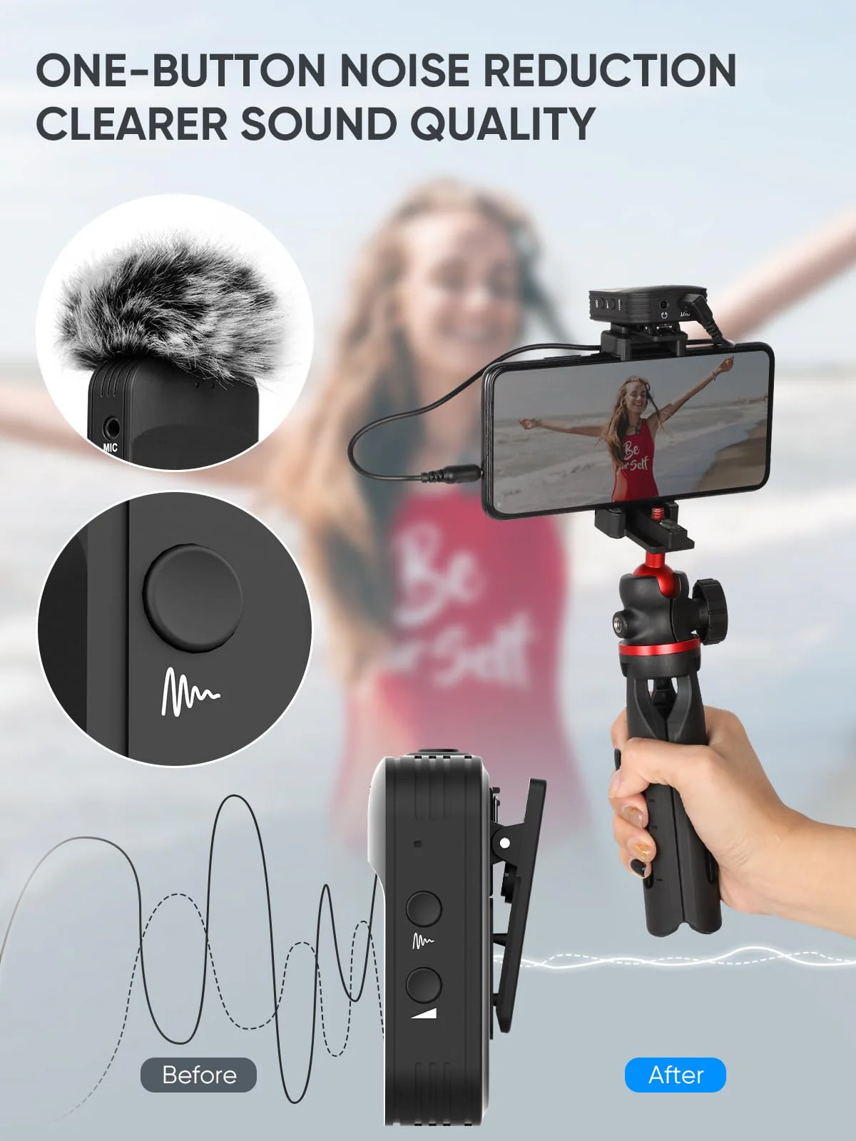 Moman C1X Wireless Lavalier Microphone, 2.4GHz Dual Channel Lapel Mic System with Noise Cancellation 230FT Range for Online Class Vlog Live Stream YouTube DSLR Camera Smartphone Tablet C1X Dual - Image 4
