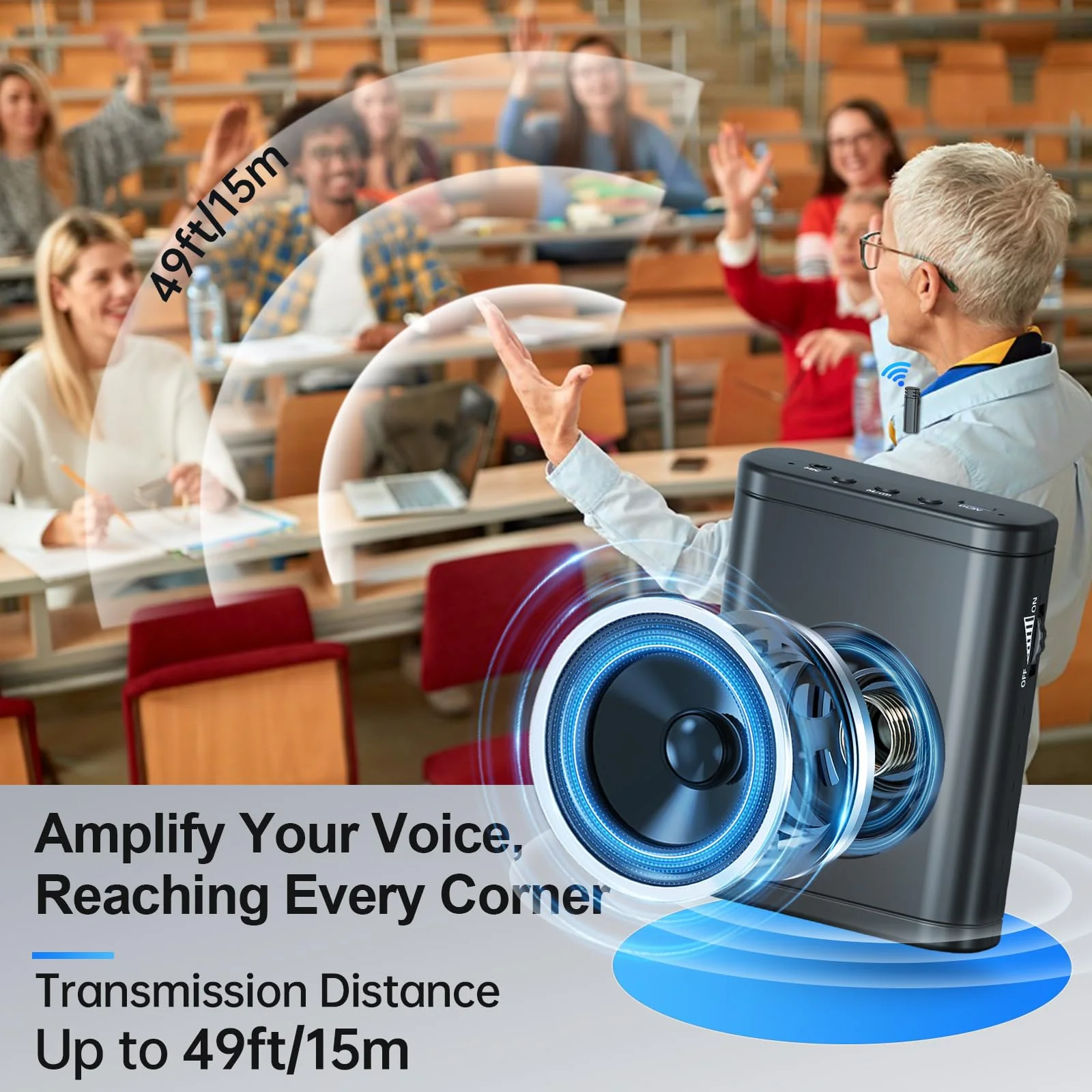 Moman Voice Amplifier with Wireless Lavalier Microphone, Zero Whistling Low Latency Portable Speaker, Personal PA System with Wireless Clip on Mic for Teachers Classroom Yoga Tour Guide Meeting Coach Black - Image 4