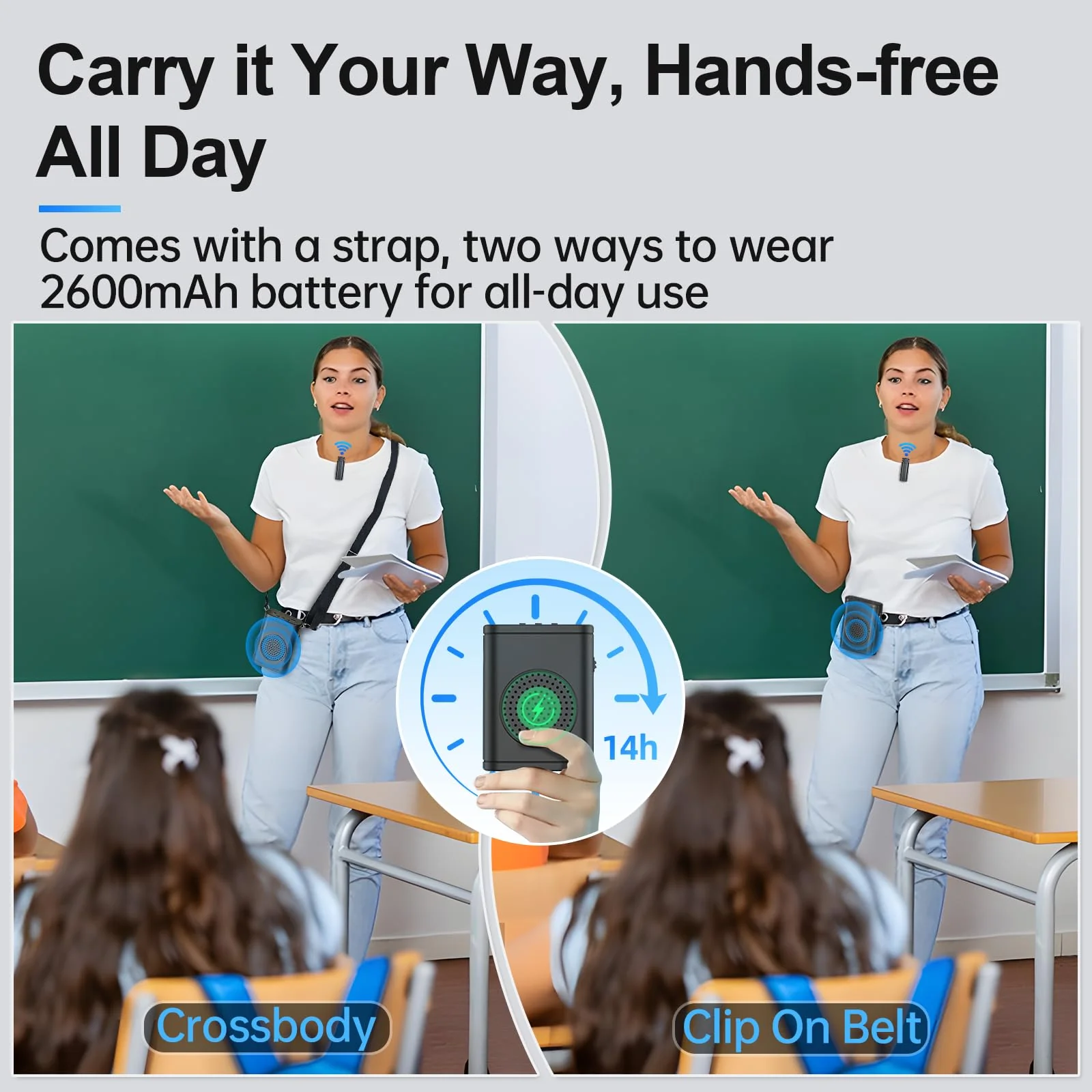 Moman Voice Amplifier with Wireless Lavalier Microphone, Zero Whistling Low Latency Portable Speaker, Personal PA System with Wireless Clip on Mic for Teachers Classroom Yoga Tour Guide Meeting Coach Black - Image 5